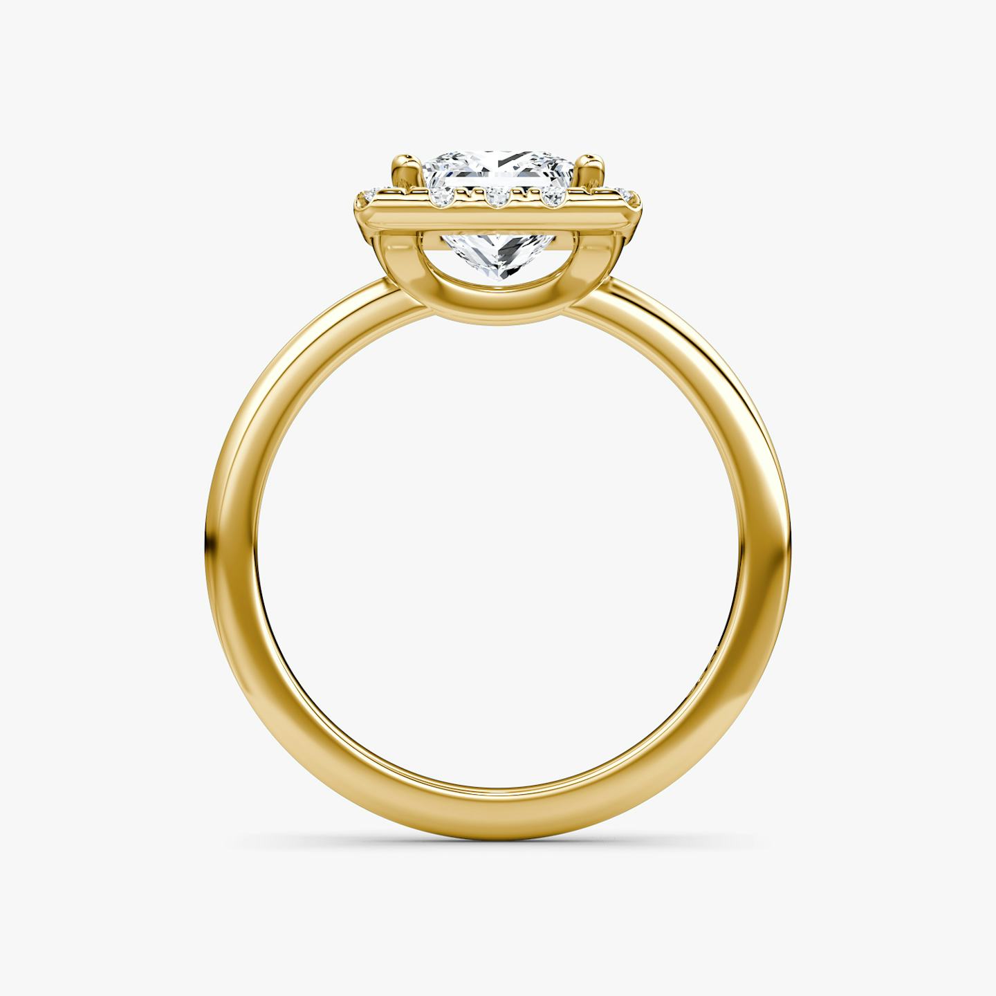 The Halo | Princess | 18k | 18k Yellow Gold | Halo: Large | Band: Plain | Diamond orientation: vertical | Carat weight: See full inventory