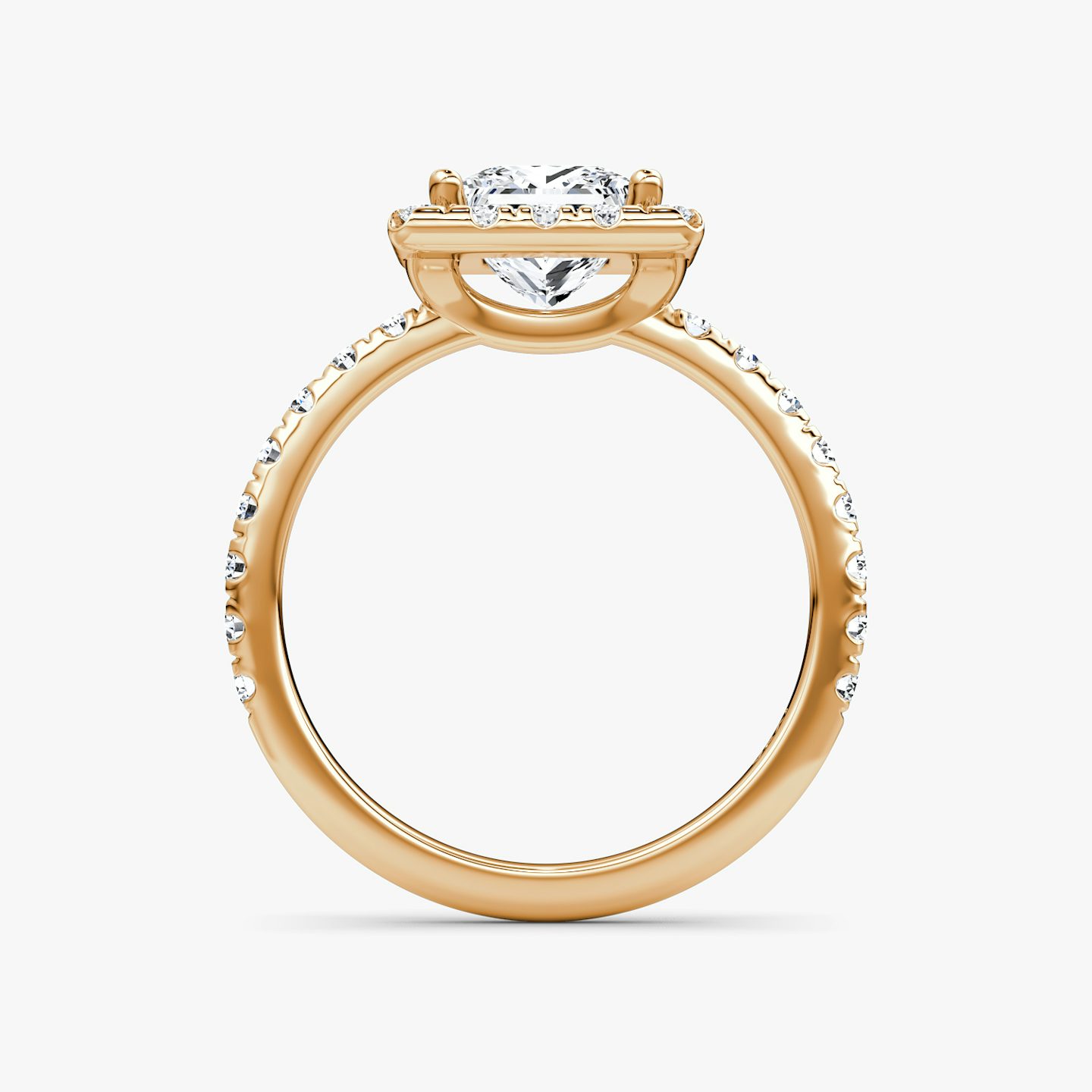 The Halo | Princess | 14k | 14k Rose Gold | Halo: Large | Band: Pavé | Diamond orientation: vertical | Carat weight: See full inventory