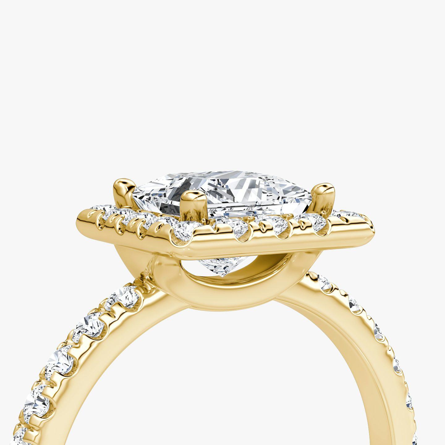 The Halo | Princess | 18k | 18k Yellow Gold | Halo: Large | Band: Pavé | Diamond orientation: vertical | Carat weight: See full inventory
