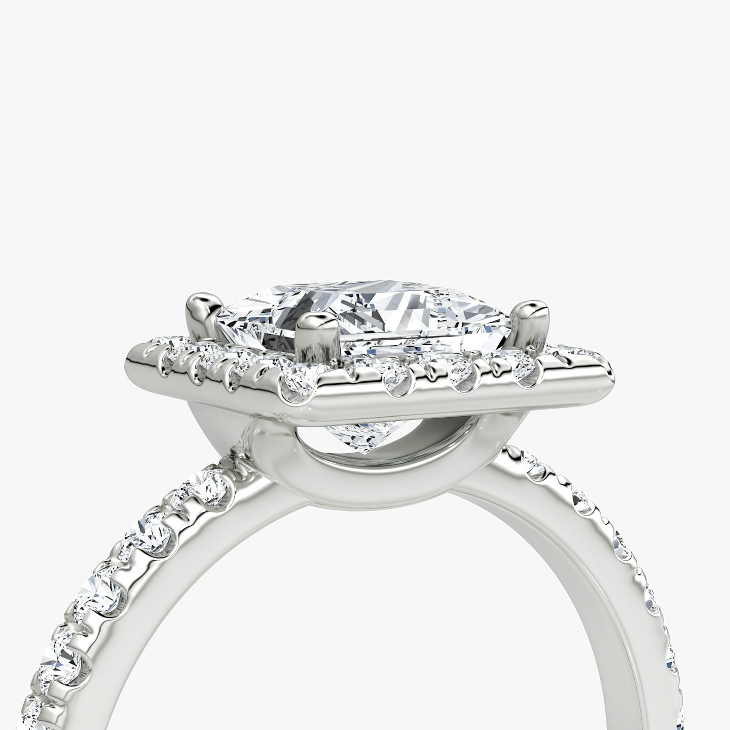 The Halo | Princess | 18k | 18k White Gold | Halo: Large | Band: Pavé | Diamond orientation: vertical | Carat weight: See full inventory