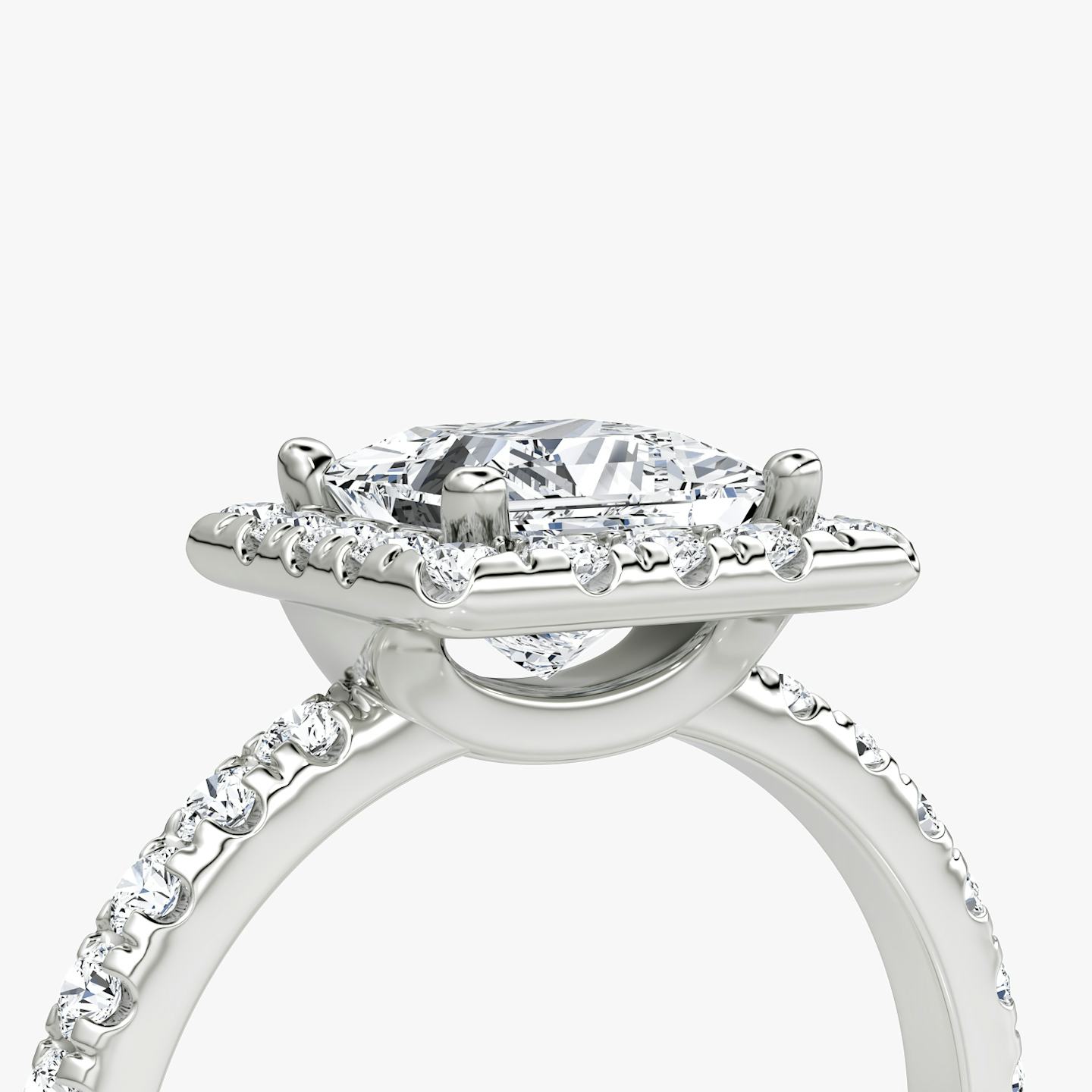 The Halo | Princess | Platinum | Halo: Large | Band: Pavé | Diamond orientation: vertical | Carat weight: See full inventory