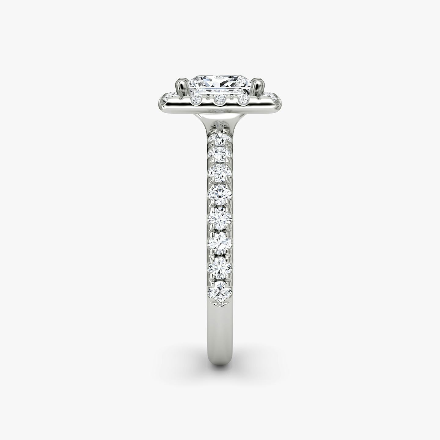 The Halo | Princess | Platinum | Halo: Large | Band: Pavé | Diamond orientation: vertical | Carat weight: See full inventory