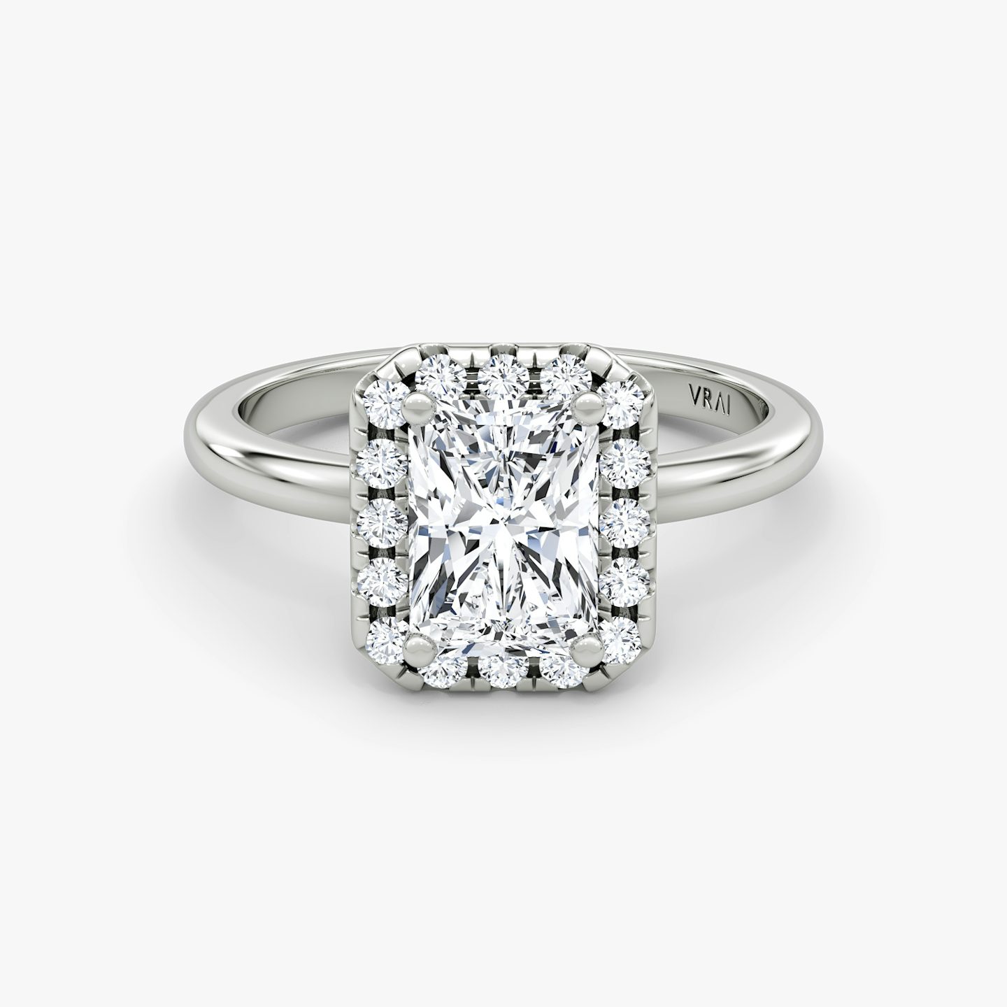 The Halo | Radiant | Platinum | Halo: Large | Band: Plain | Diamond orientation: vertical | Carat weight: See full inventory