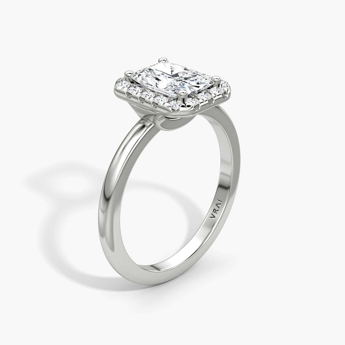 The Halo | Radiant | 18k | 18k White Gold | Halo: Large | Band: Plain | Diamond orientation: vertical | Carat weight: See full inventory