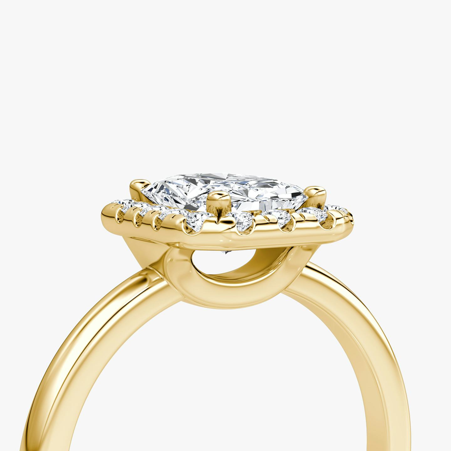 The Halo | Radiant | 18k | 18k Yellow Gold | Halo: Large | Band: Plain | Diamond orientation: vertical | Carat weight: See full inventory