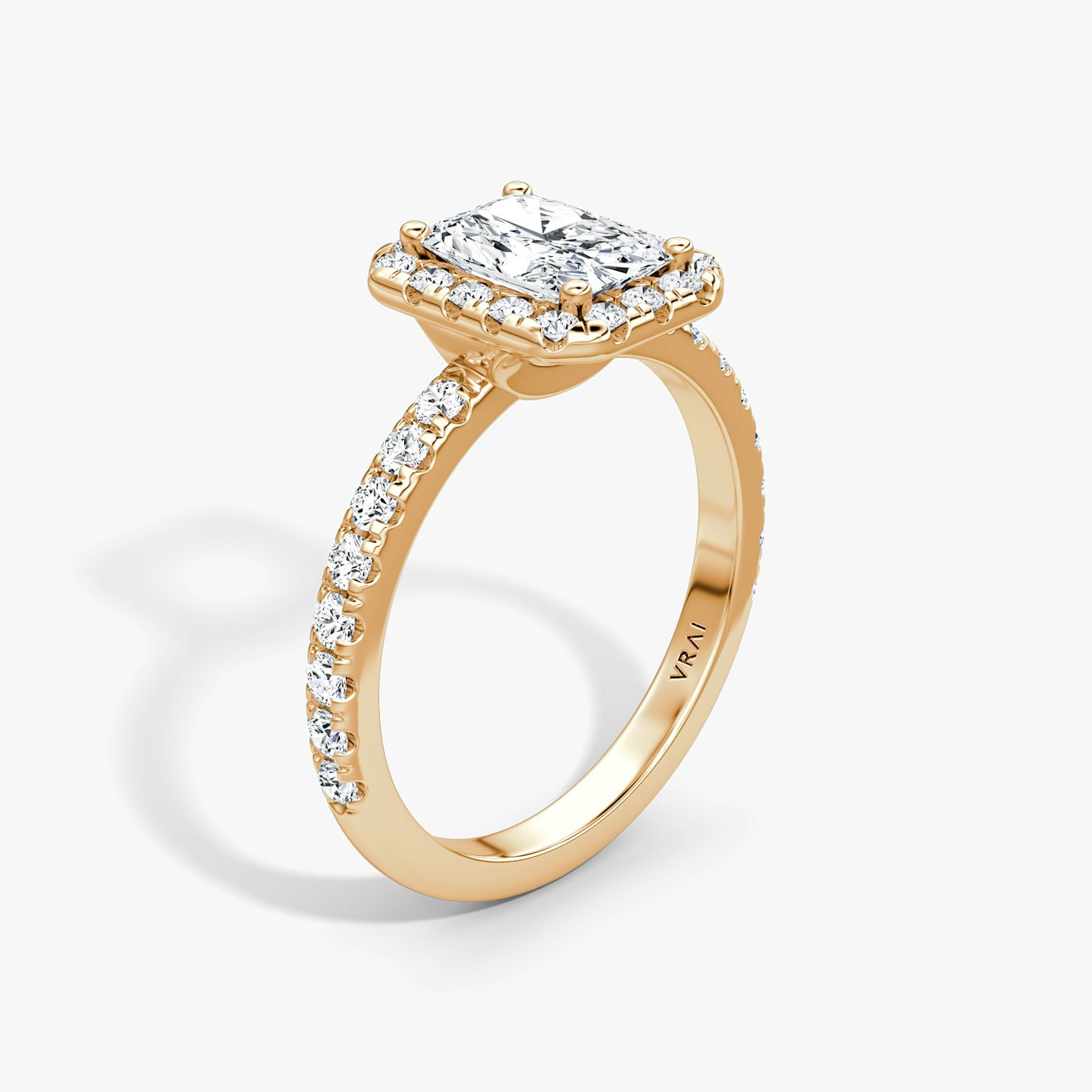 The Halo | Radiant | 14k | 14k Rose Gold | Halo: Large | Band: Pavé | Diamond orientation: vertical | Carat weight: See full inventory