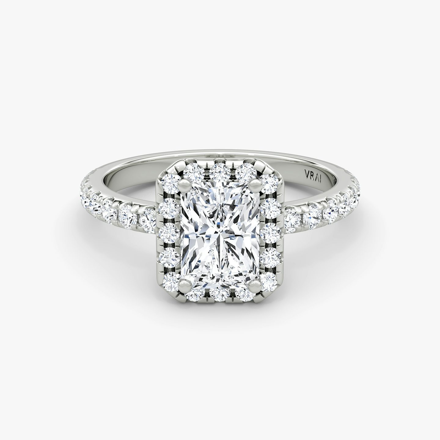 The Halo | Radiant | 18k | 18k White Gold | Halo: Large | Band: Pavé | Diamond orientation: vertical | Carat weight: See full inventory