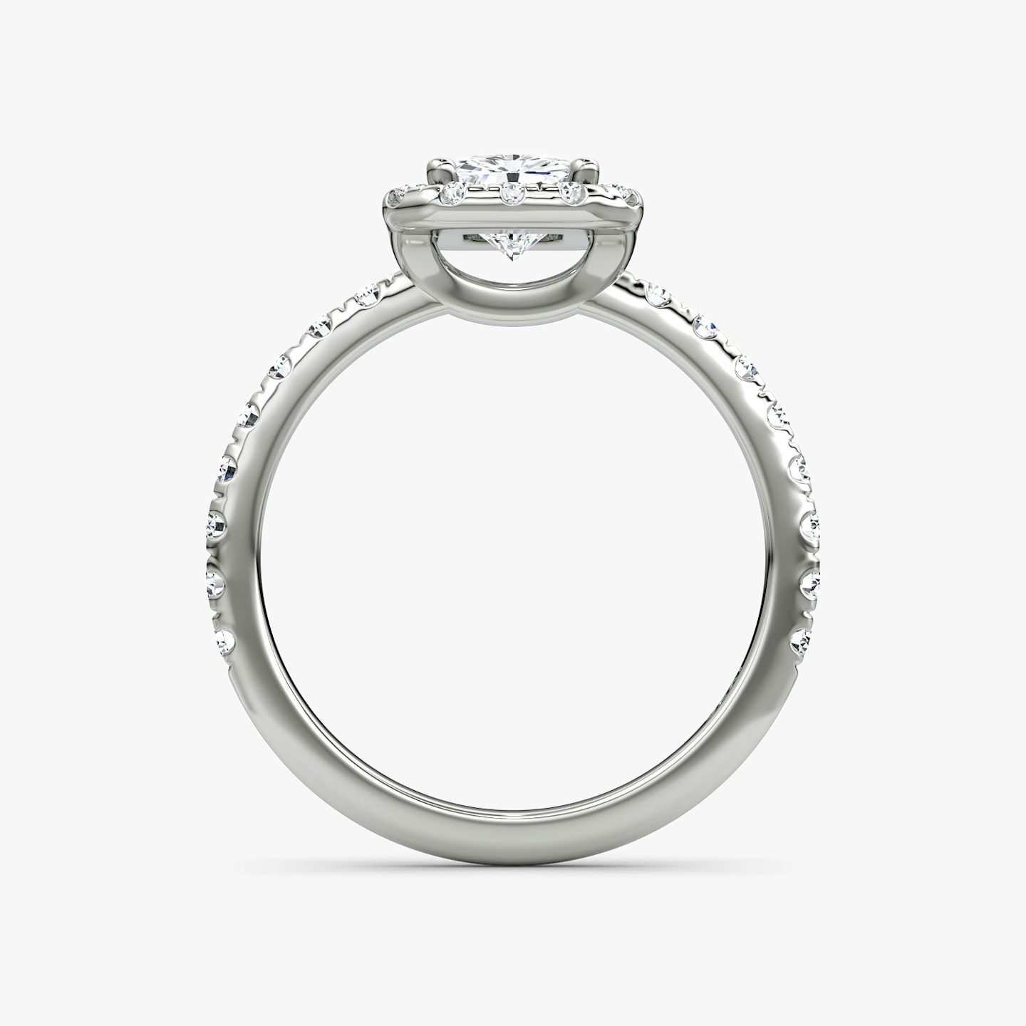 The Halo | Radiant | Platinum | Halo: Large | Band: Pavé | Diamond orientation: vertical | Carat weight: See full inventory
