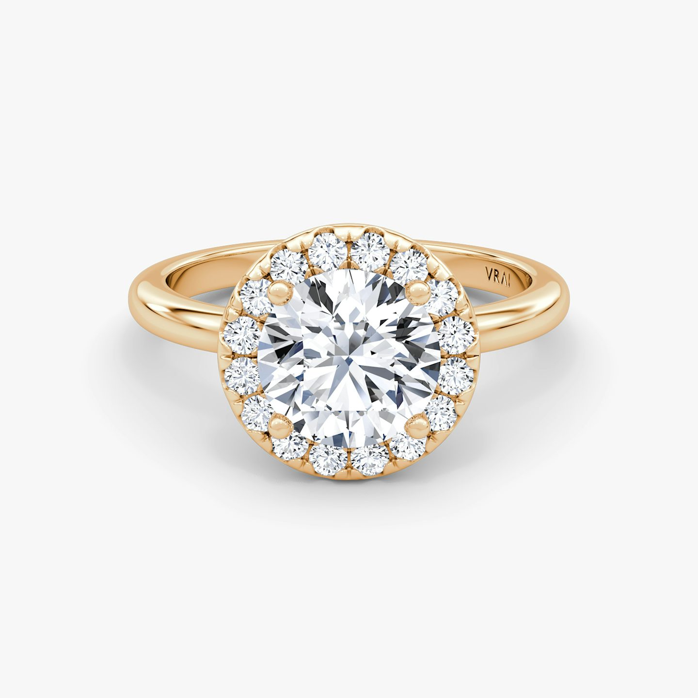 The Halo | Round Brilliant | 14k | 14k Rose Gold | Halo: Large | Band: Plain | Carat weight: See full inventory | Diamond orientation: vertical