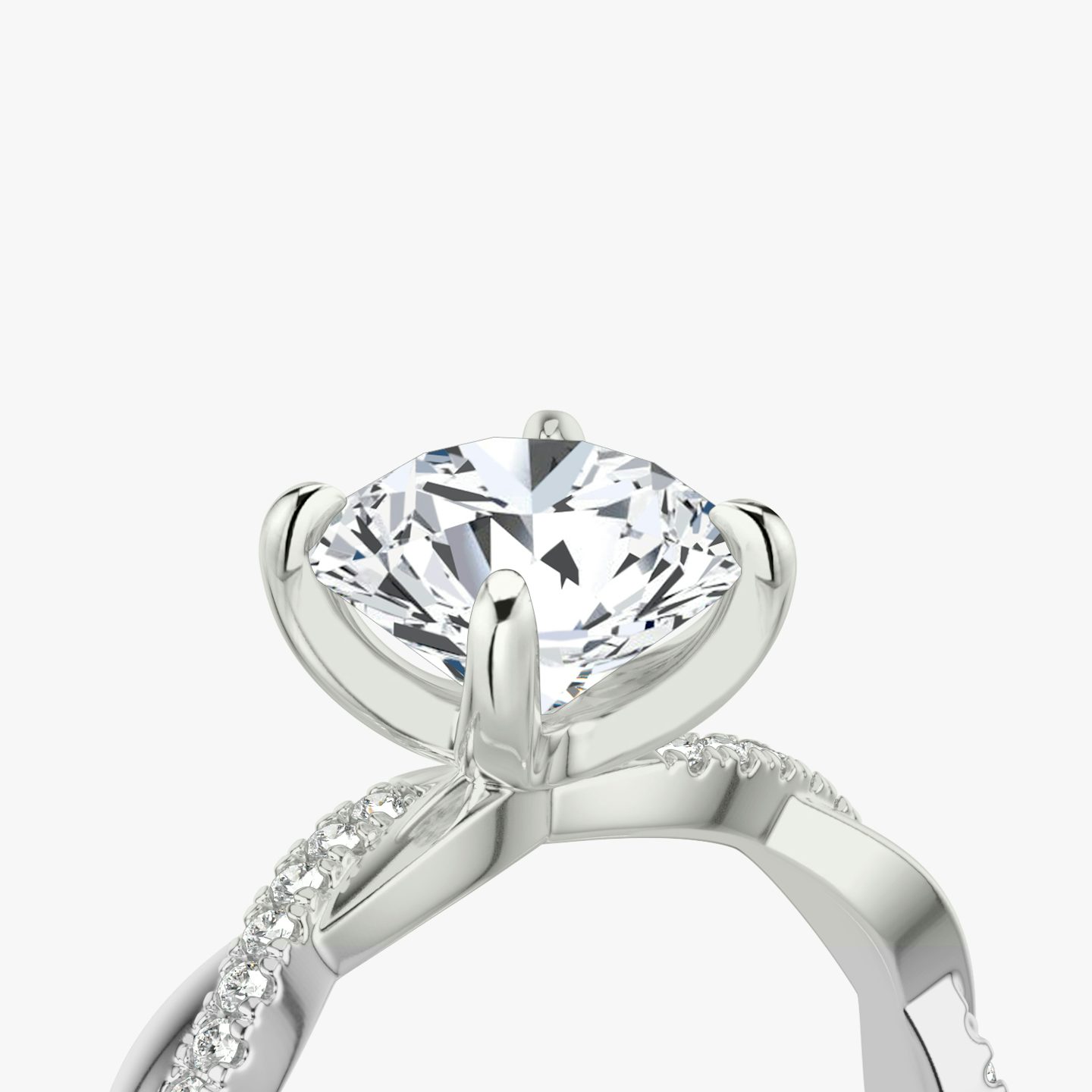 The Twisted Classic | Round Brilliant | 18k | 18k White Gold | Band: Pavé | Carat weight: 2 | Diamond orientation: vertical