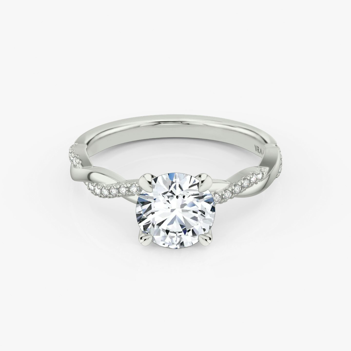 The Twisted Classic | Round Brilliant | 18k | 18k White Gold | Band: Pavé | Carat weight: 1½ | Diamond orientation: vertical