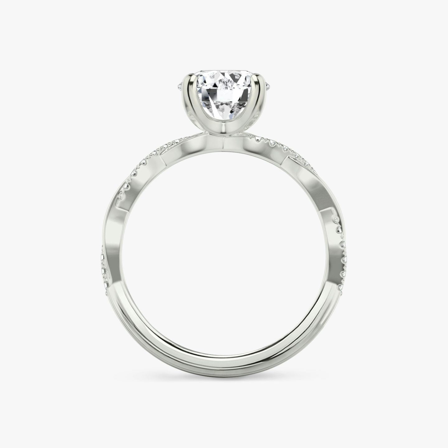 The Twisted Classic | Round Brilliant | Platinum | Band: Pavé | Carat weight: See full inventory | Diamond orientation: vertical