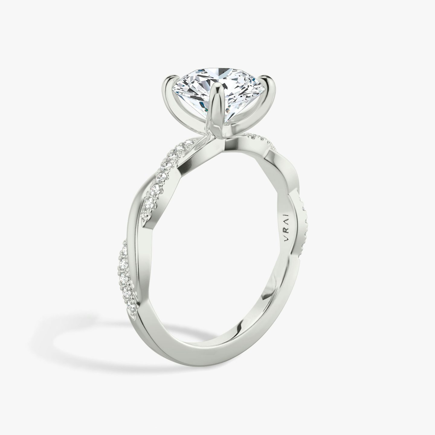 The Twisted Classic | Round Brilliant | 18k | 18k White Gold | Band: Pavé | Carat weight: 1½ | Diamond orientation: vertical