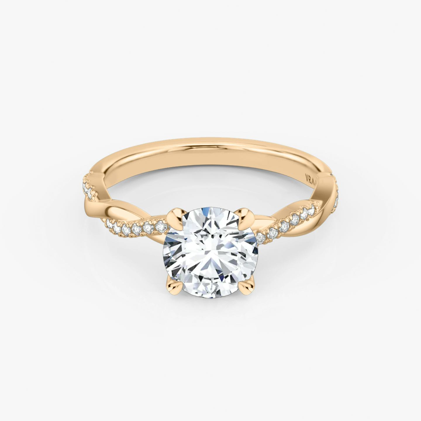 The Twisted Classic | Round Brilliant | 14k | 14k Rose Gold | Band: Pavé | Carat weight: 1½ | Diamond orientation: vertical