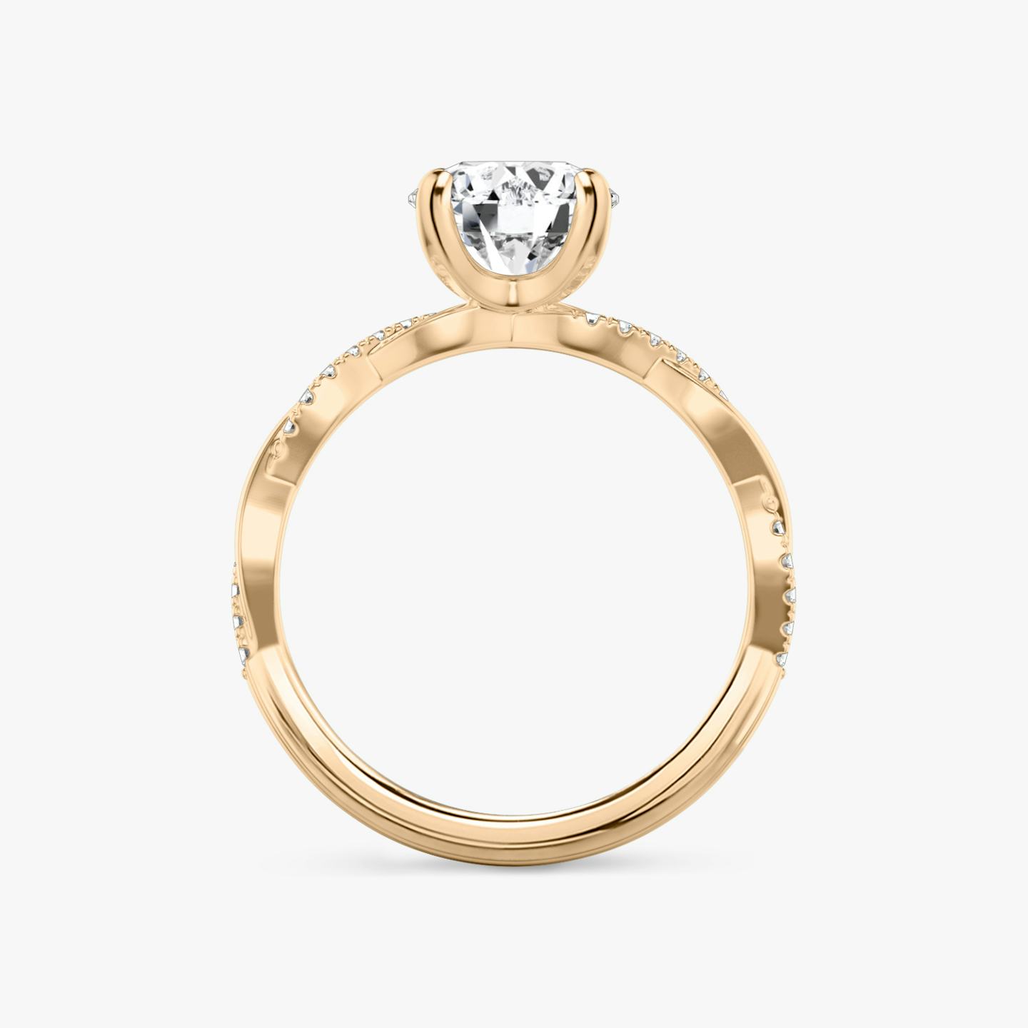 The Twisted Classic | Round Brilliant | 14k | 14k Rose Gold | Band: Pavé | Carat weight: 2 | Diamond orientation: vertical