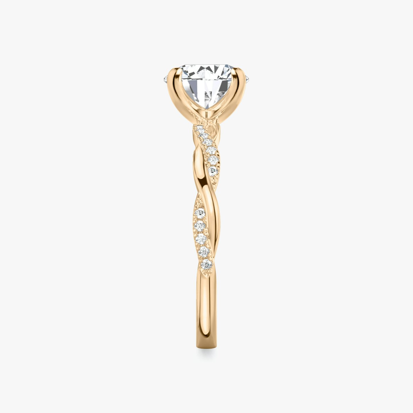 The Twisted Classic | Round Brilliant | 14k | 14k Rose Gold | Band: Pavé | Carat weight: 1½ | Diamond orientation: vertical