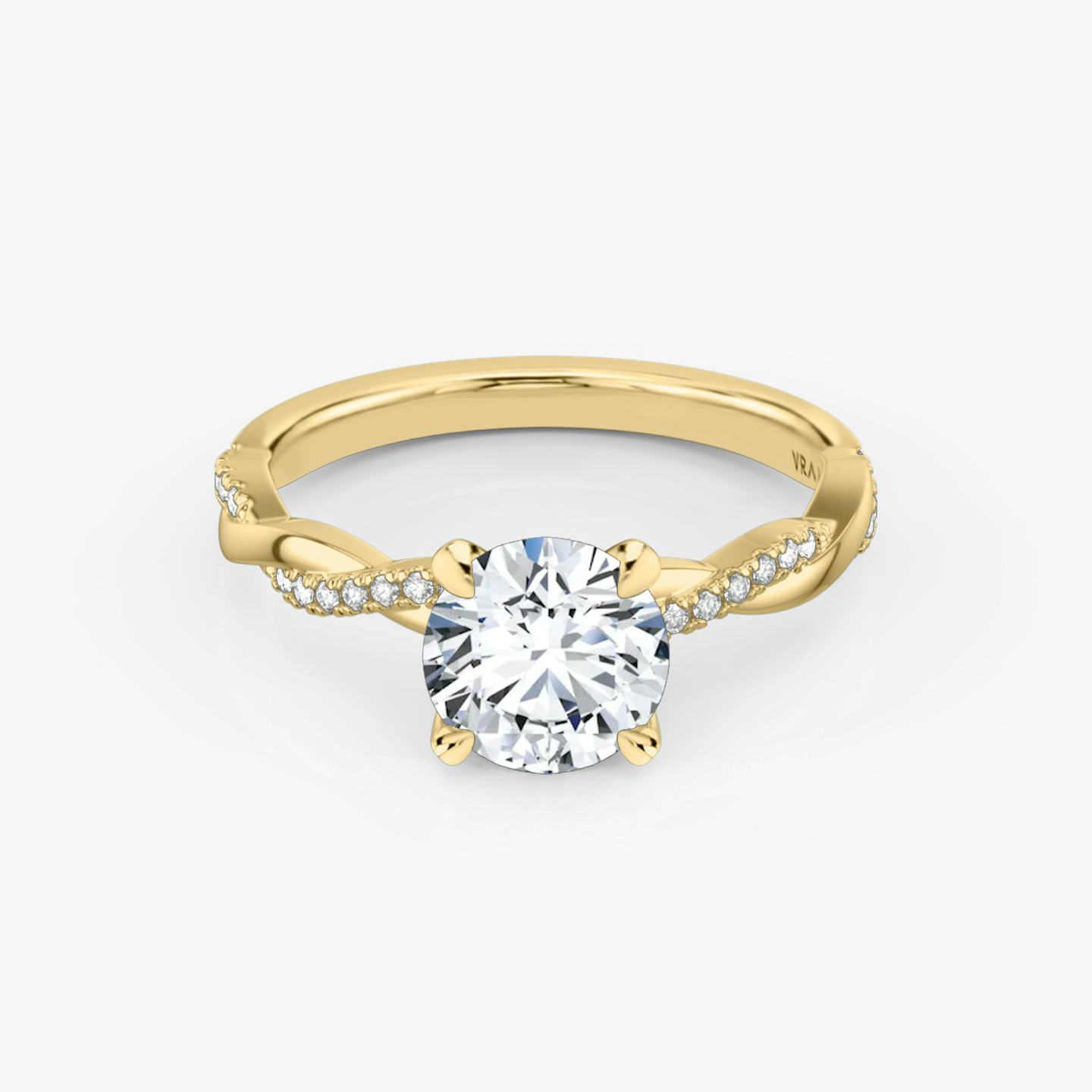 The Twisted Classic | Round Brilliant | 18k | 18k Yellow Gold | Band: Pavé | Carat weight: See full inventory | Diamond orientation: vertical