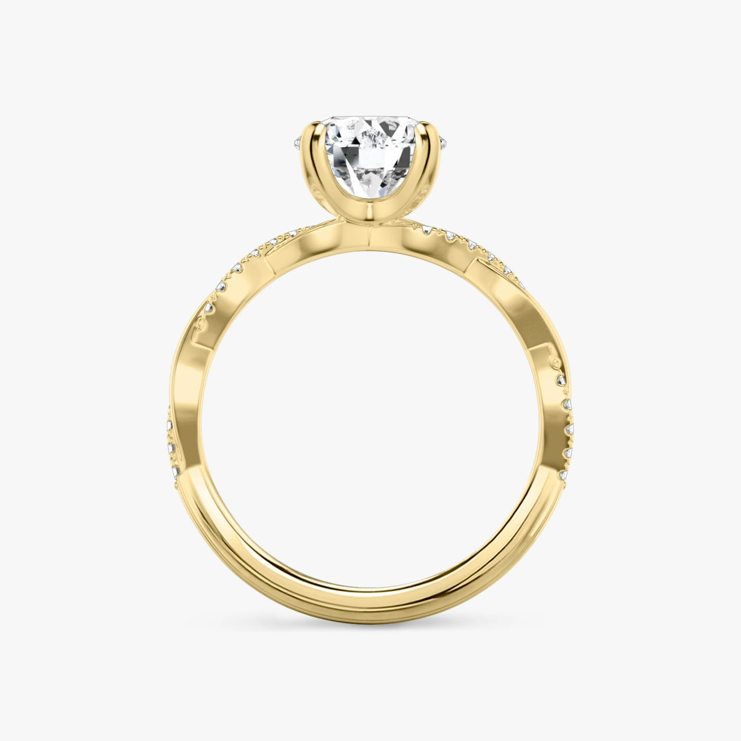 The Twisted Classic | Round Brilliant | 18k | 18k Yellow Gold | Band: Pavé | Carat weight: 2 | Diamond orientation: vertical