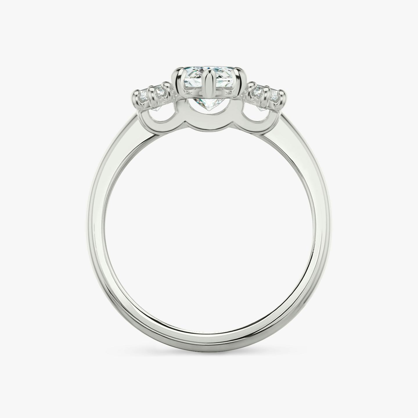 The Three Stone | Pavé Marquise | 18k | 18k White Gold | Band: Plain | Side stone carat: 1/4 | Side stone shape: Pavé Marquise | Diamond orientation: vertical | Carat weight: See full inventory