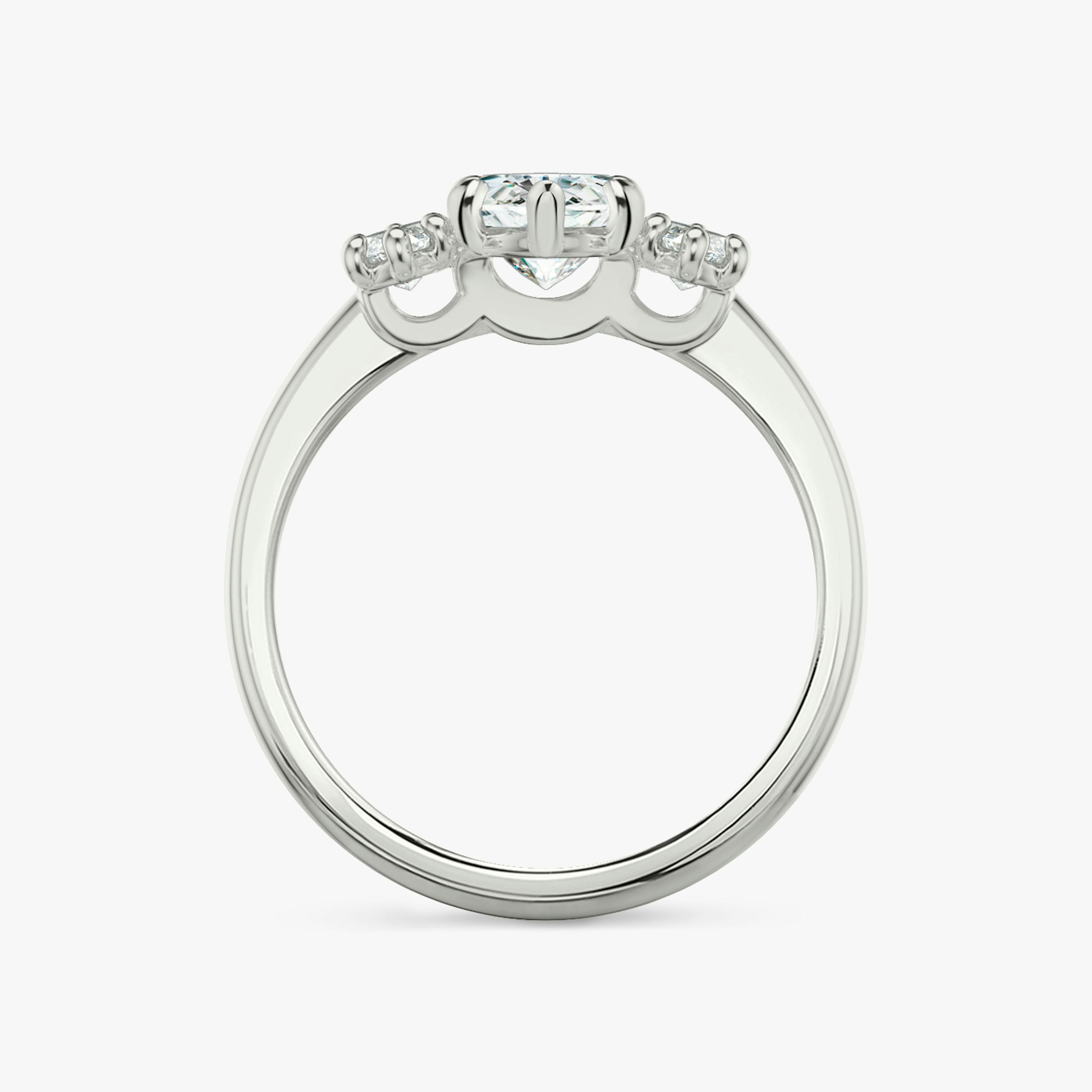 The Three Stone | Pavé Marquise | Platinum | Band: Plain | Side stone carat: 1/4 | Side stone shape: Pavé Marquise | Diamond orientation: vertical | Carat weight: See full inventory