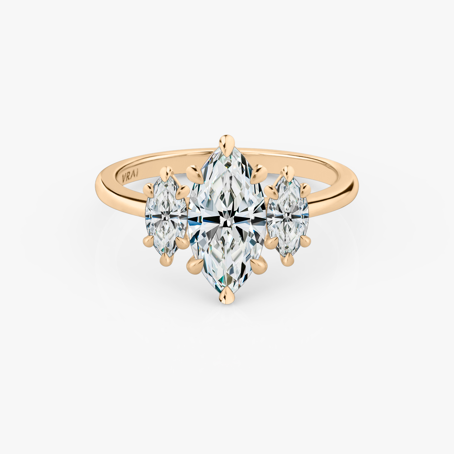 Three Stone Marquise Engagement Ring | 14k Rose Gold