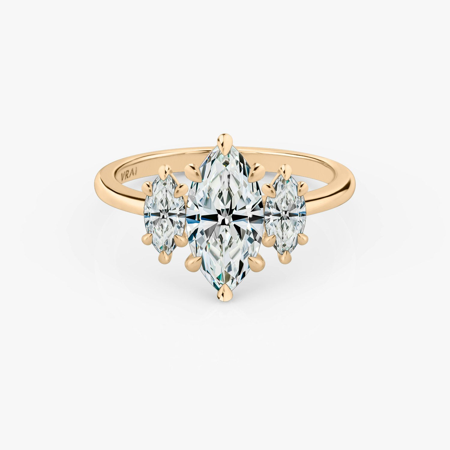 Three Stone Marquise Engagement Ring | 14k Rose Gold
