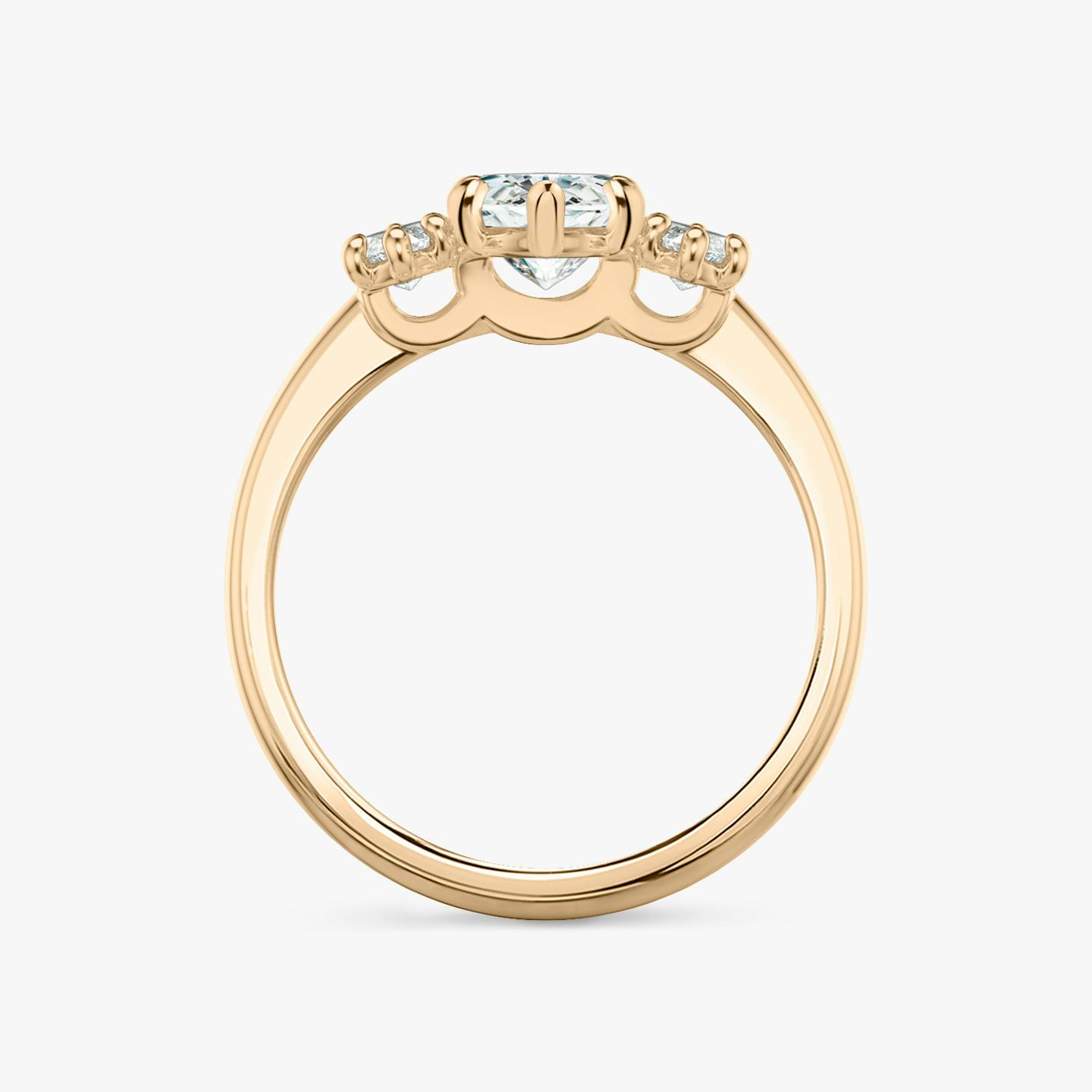 The Three Stone | Pavé Marquise | 14k | 14k Rose Gold | Band: Plain | Side stone carat: 1/4 | Side stone shape: Pavé Marquise | Diamond orientation: vertical | Carat weight: See full inventory