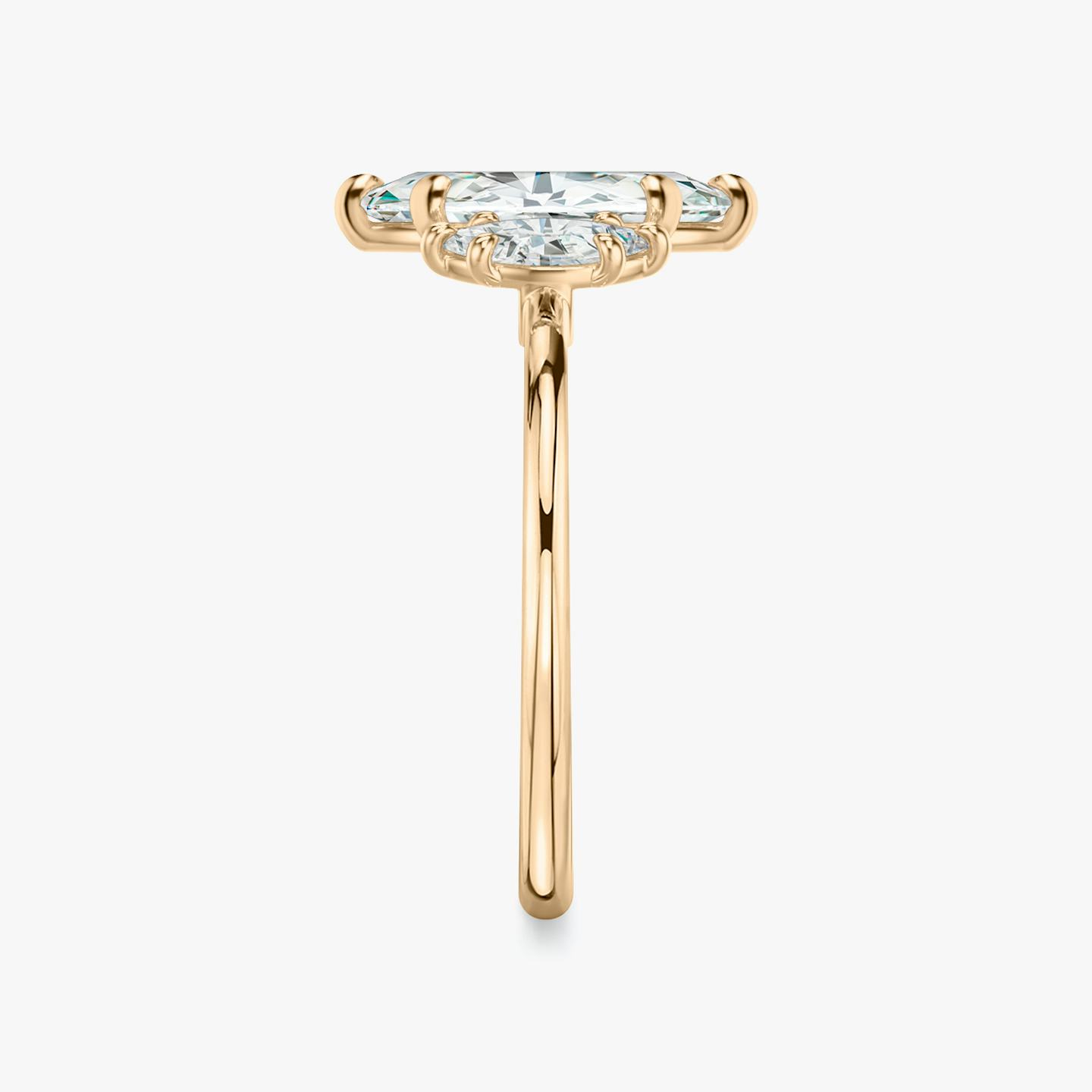 The Three Stone | Pavé Marquise | 14k | 14k Rose Gold | Band: Plain | Side stone carat: 1/4 | Side stone shape: Pavé Marquise | Diamond orientation: vertical | Carat weight: See full inventory