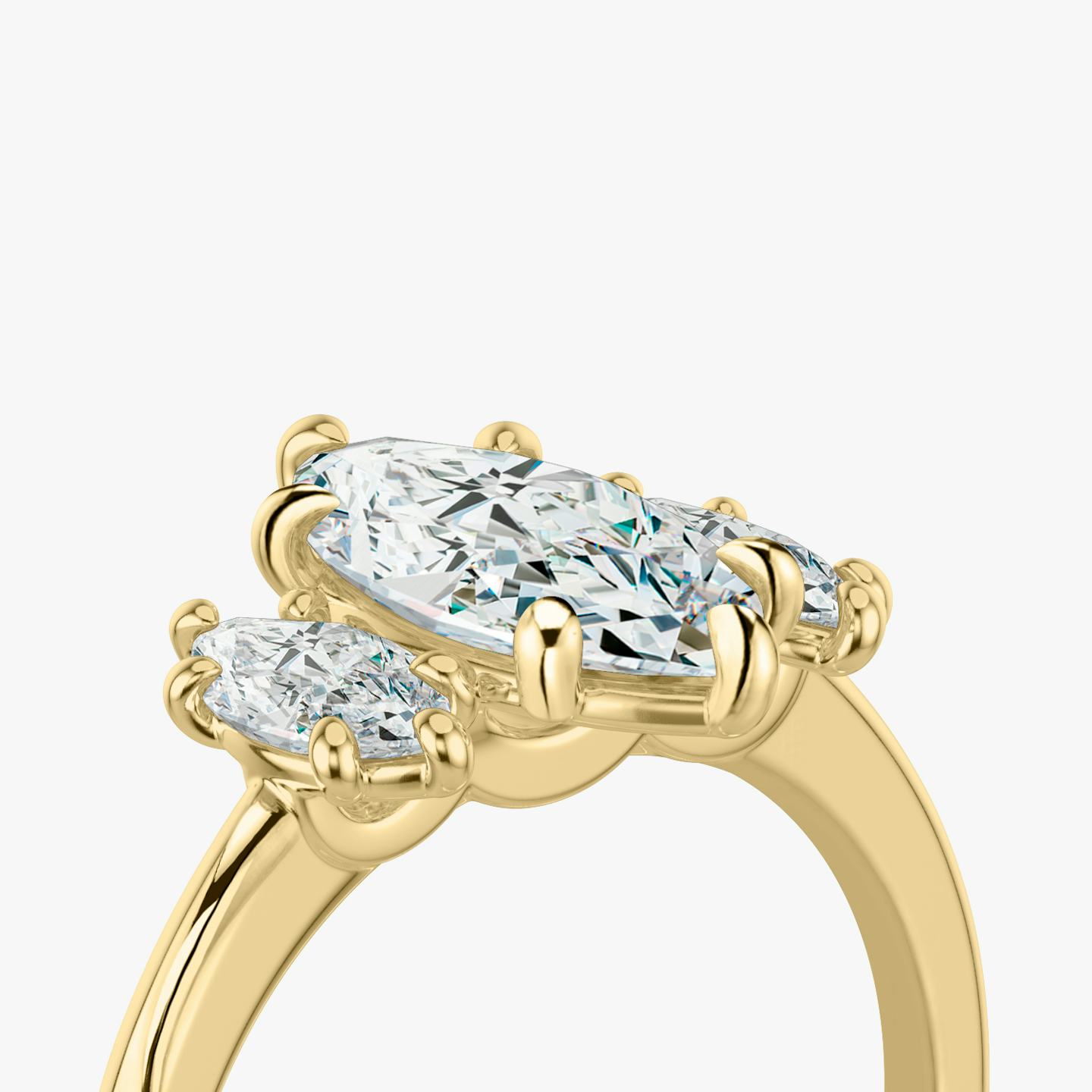 The Three Stone | Pavé Marquise | 18k | 18k Yellow Gold | Band: Plain | Side stone carat: 1/4 | Side stone shape: Pavé Marquise | Diamond orientation: vertical | Carat weight: See full inventory
