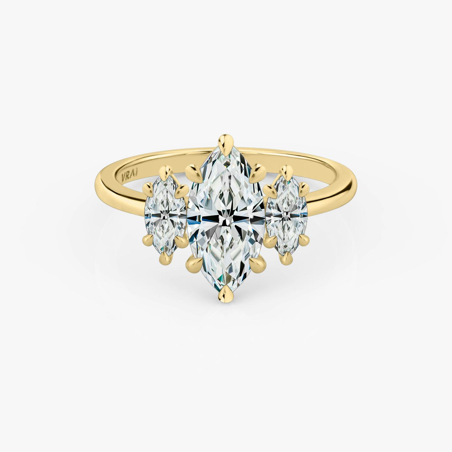 The Three Stone | Pavé Marquise | 18k | 18k Yellow Gold | Band: Plain | Side stone carat: 1/4 | Side stone shape: Pavé Marquise | Diamond orientation: vertical | Carat weight: See full inventory