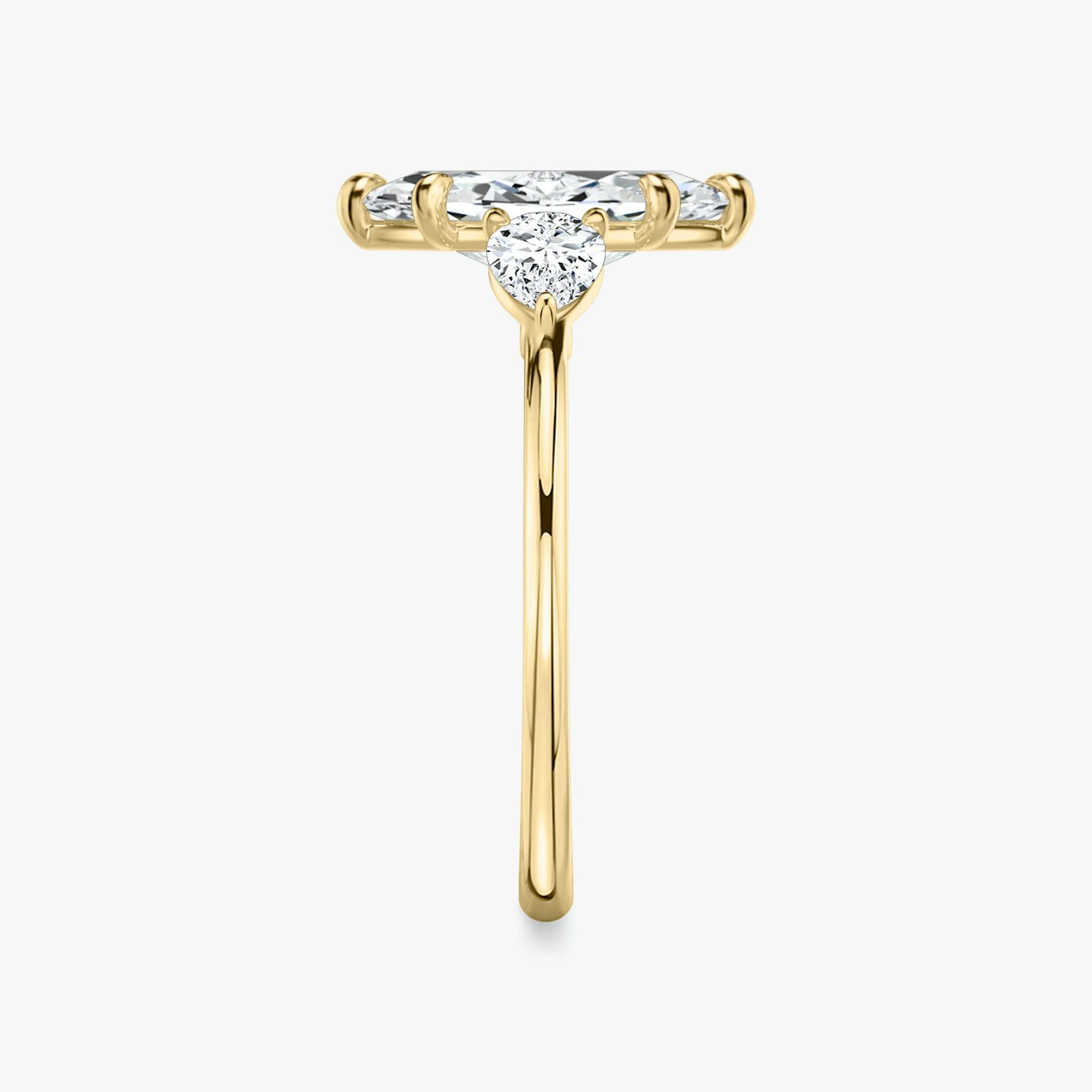 The Three Stone | Pavé Marquise | 18k | 18k Yellow Gold | Band: Plain | Side stone carat: 1/4 | Side stone shape: Pear | Diamond orientation: vertical | Carat weight: See full inventory
