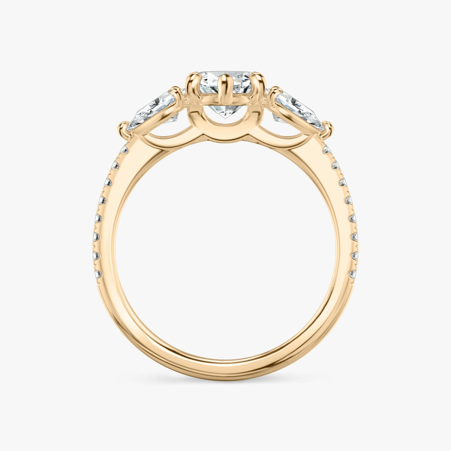 The Three Stone | Pavé Marquise | 14k | 14k Rose Gold | Band: Pavé | Side stone carat: 1/4 | Side stone shape: Pear | Diamond orientation: vertical | Carat weight: See full inventory