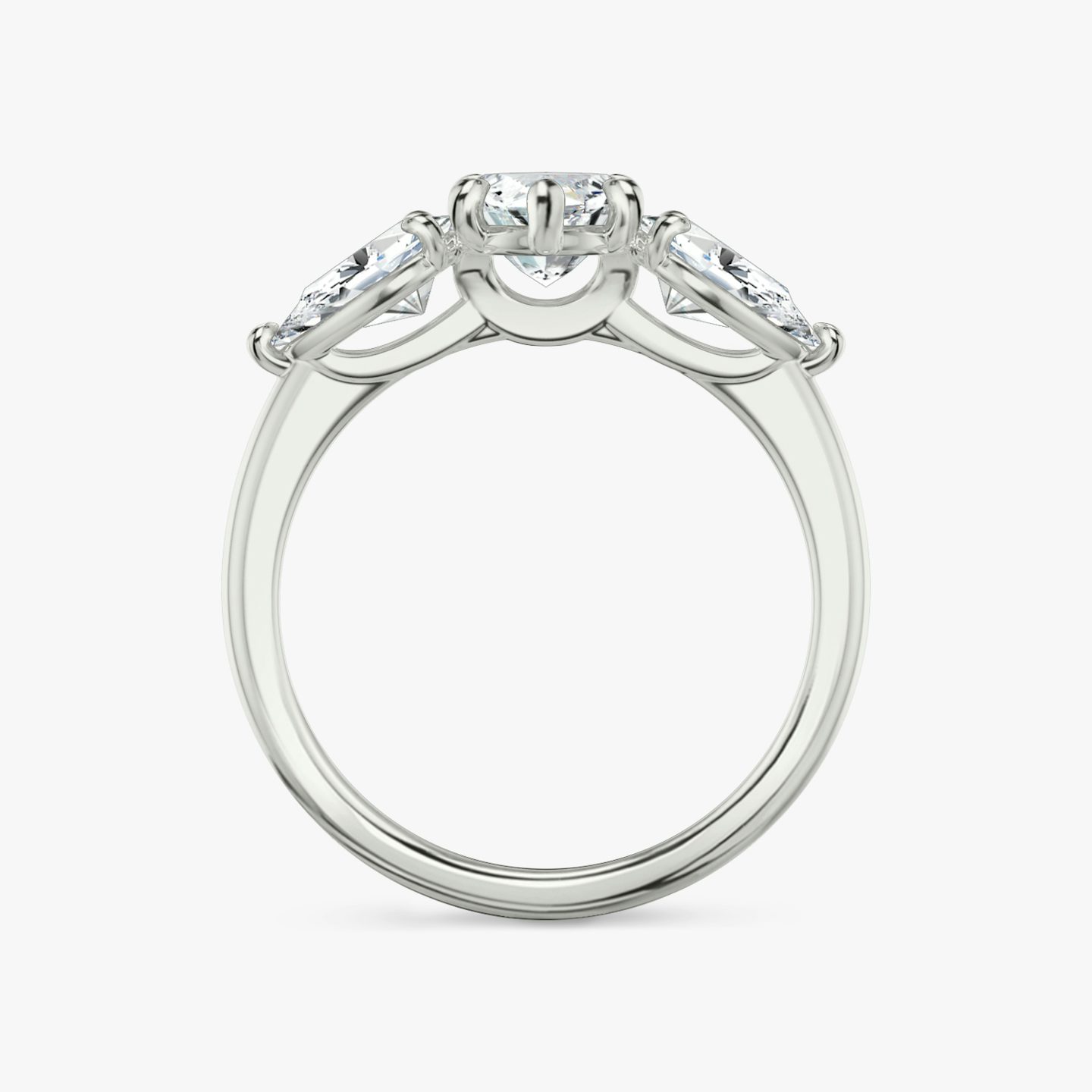 The Three Stone | Pavé Marquise | 18k | 18k White Gold | Band: Plain | Side stone carat: 1/2 | Side stone shape: Pear | Diamond orientation: vertical | Carat weight: See full inventory