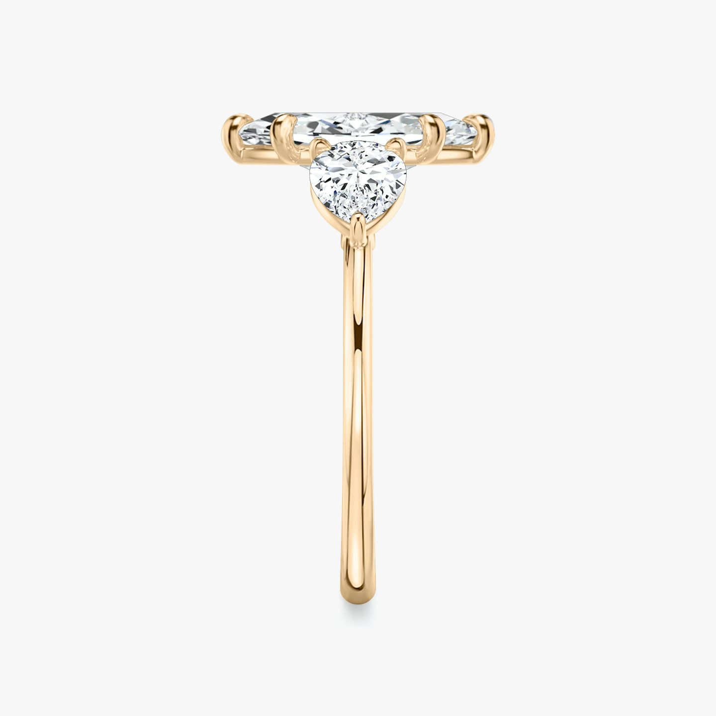 The Three Stone | Pavé Marquise | 14k | 14k Rose Gold | Band: Plain | Side stone carat: 1/2 | Side stone shape: Pear | Diamond orientation: vertical | Carat weight: See full inventory