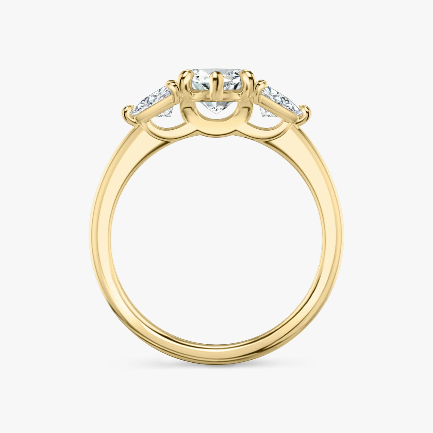 The Three Stone | Pavé Marquise | 18k | 18k Yellow Gold | Band: Plain | Side stone carat: 1/4 | Side stone shape: Trillion | Diamond orientation: vertical | Carat weight: See full inventory