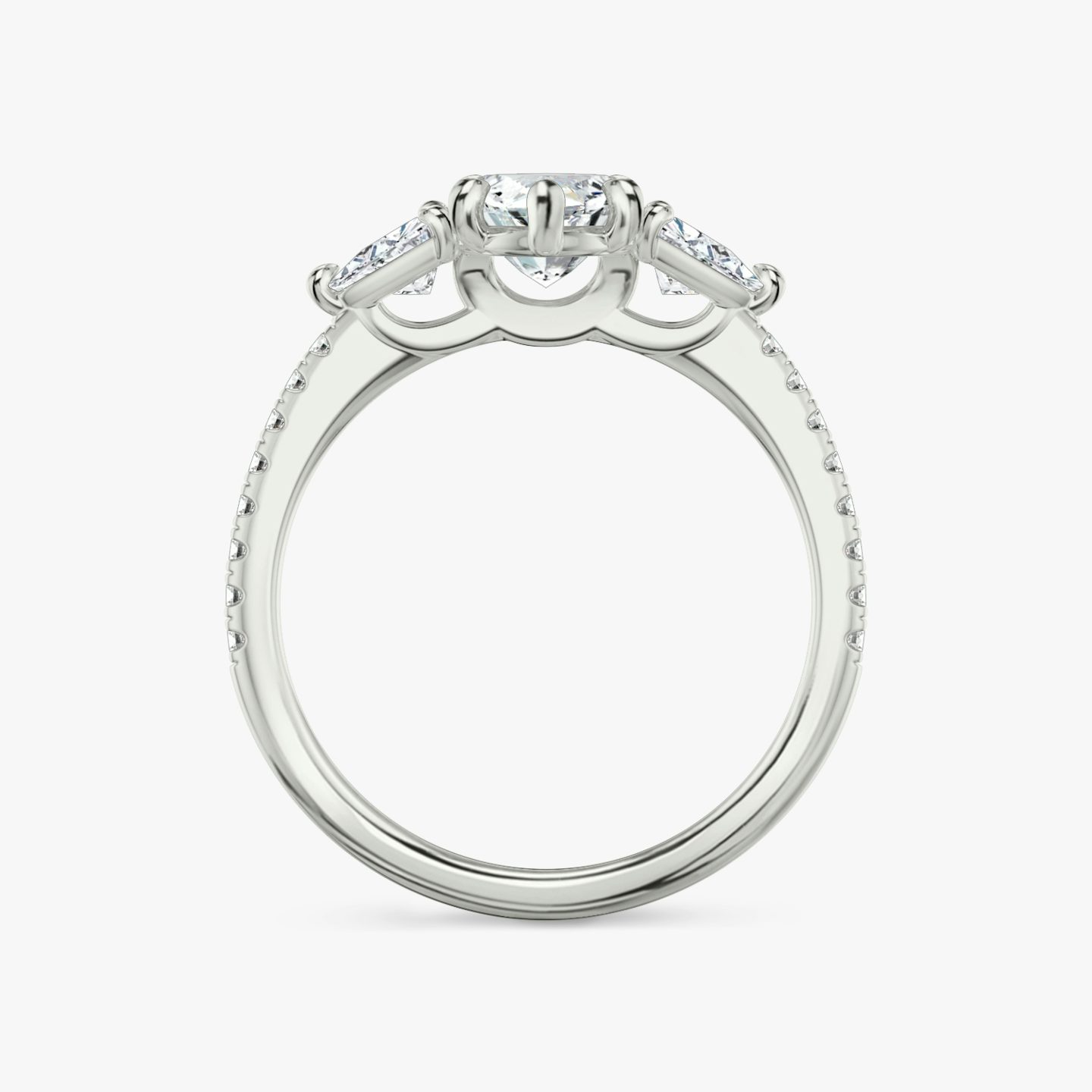 The Three Stone | Pavé Marquise | 18k | 18k White Gold | Band: Pavé | Side stone carat: 1/4 | Side stone shape: Trillion | Diamond orientation: vertical | Carat weight: See full inventory