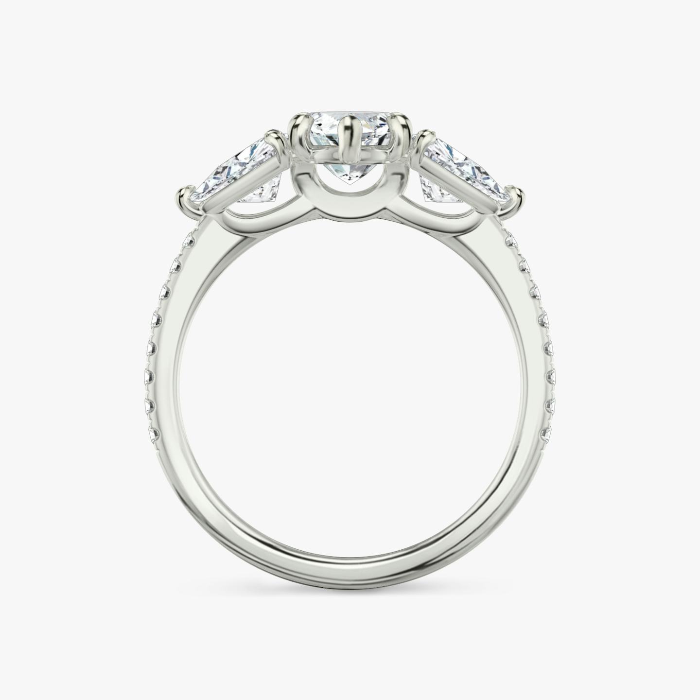 The Three Stone | Pavé Marquise | Platinum | Band: Pavé | Side stone carat: 1/2 | Side stone shape: Trillion | Diamond orientation: vertical | Carat weight: See full inventory