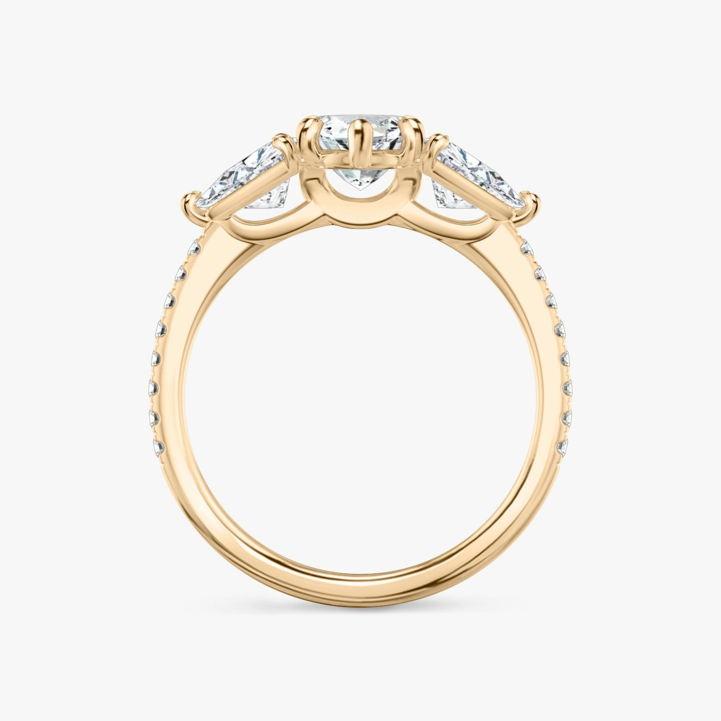 The Three Stone | Pavé Marquise | 14k | 14k Rose Gold | Band: Pavé | Side stone carat: 1/2 | Side stone shape: Trillion | Diamond orientation: vertical | Carat weight: See full inventory