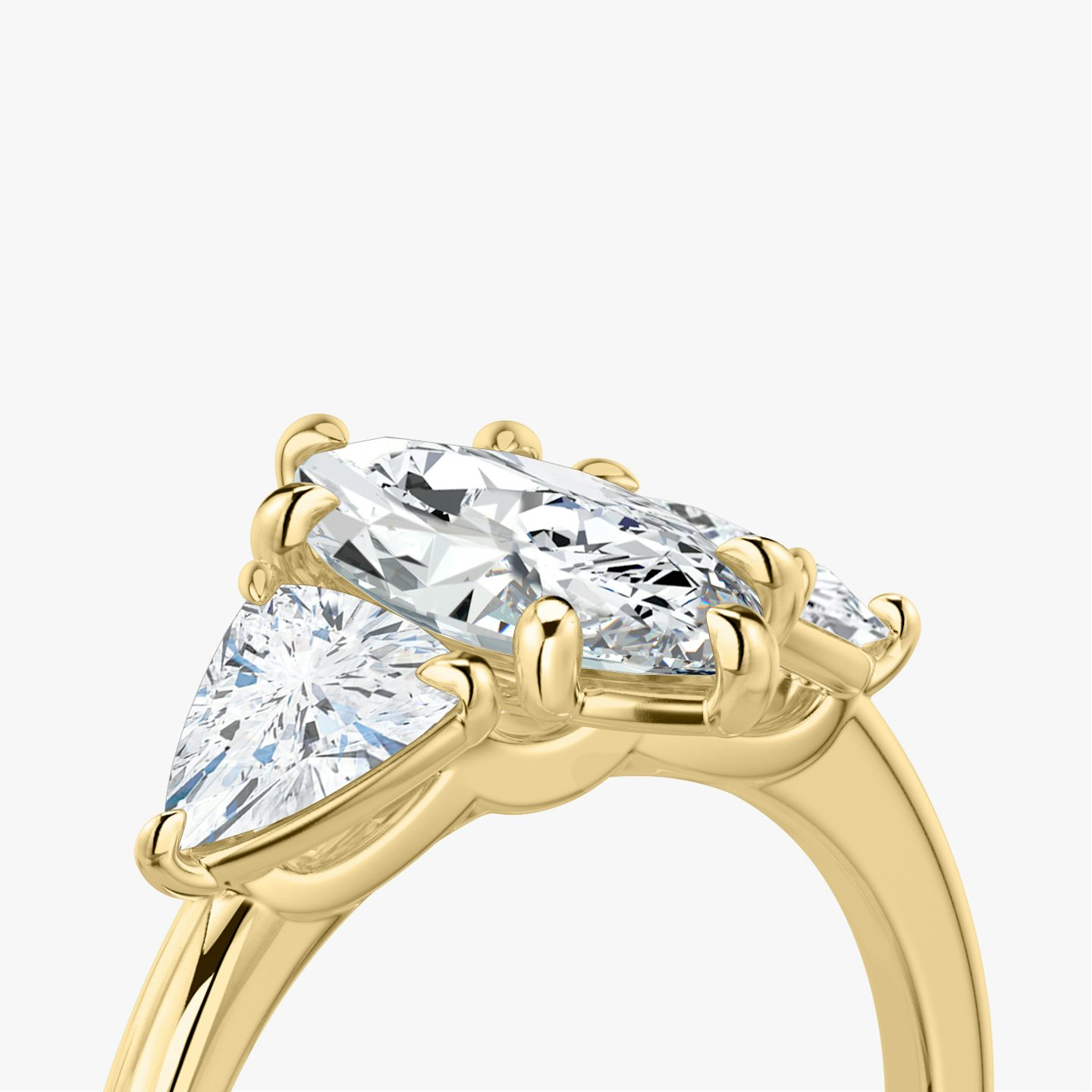 The Three Stone | Pavé Marquise | 18k | 18k Yellow Gold | Band: Plain | Side stone carat: 1/2 | Side stone shape: Trillion | Diamond orientation: vertical | Carat weight: See full inventory