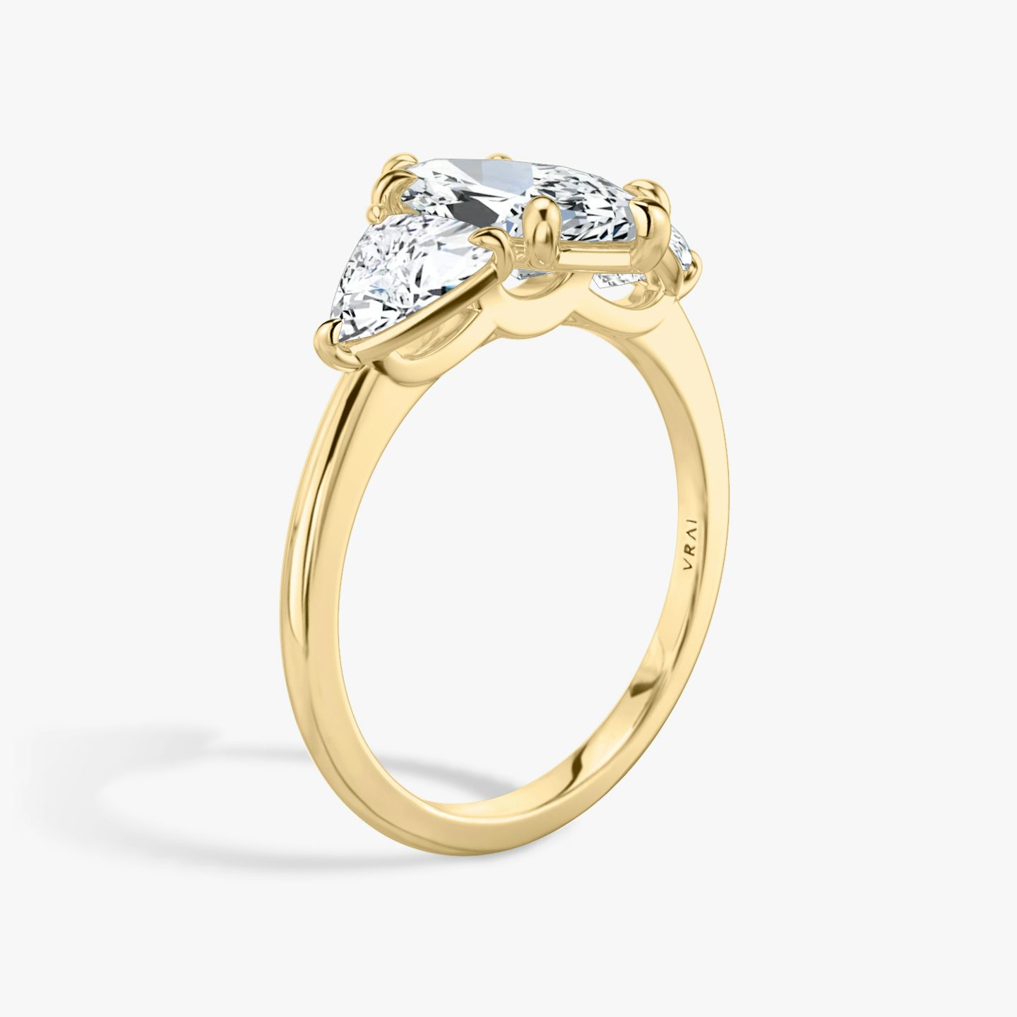 The Three Stone | Pavé Marquise | 18k | 18k Yellow Gold | Band: Plain | Side stone carat: 1/2 | Side stone shape: Trillion | Diamond orientation: vertical | Carat weight: See full inventory