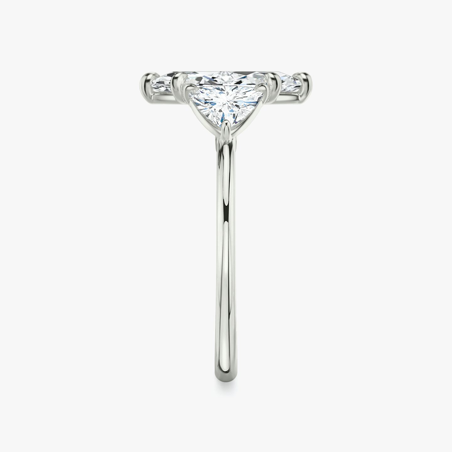The Three Stone | Pavé Marquise | Platinum | Band: Plain | Side stone carat: 1/2 | Side stone shape: Trillion | Diamond orientation: vertical | Carat weight: See full inventory