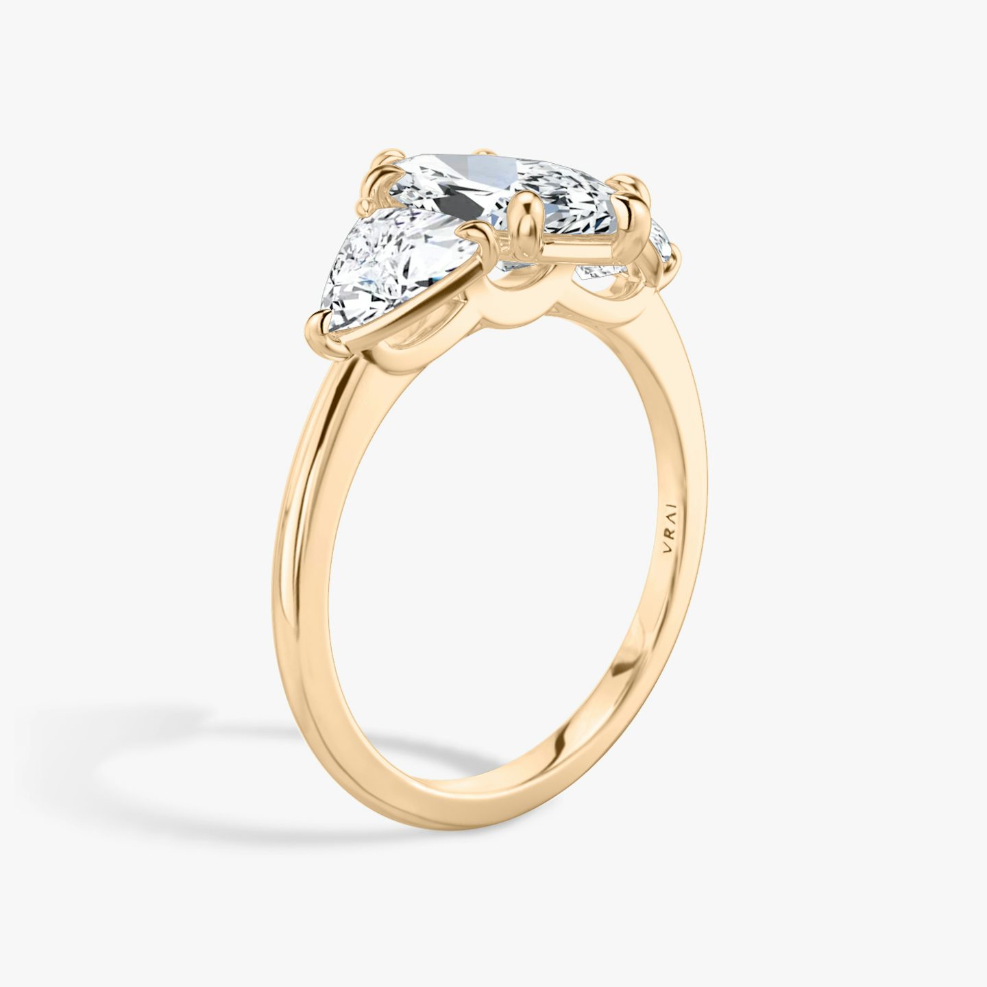 The Three Stone | Pavé Marquise | 14k | 14k Rose Gold | Band: Plain | Side stone carat: 1/2 | Side stone shape: Trillion | Diamond orientation: vertical | Carat weight: See full inventory