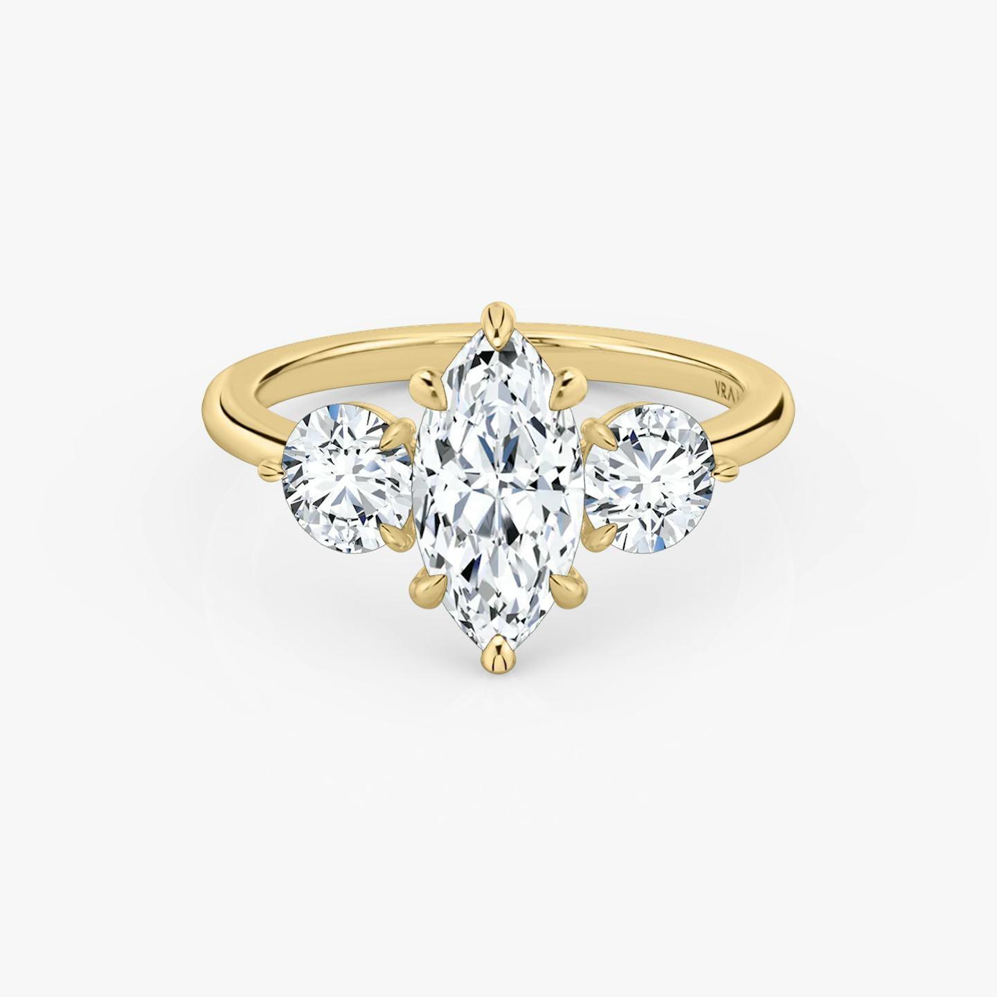 The Three Stone | Pavé Marquise | 18k | 18k Yellow Gold | Band: Plain | Side stone carat: 1/2 | Side stone shape: Round Brilliant | Diamond orientation: vertical | Carat weight: See full inventory