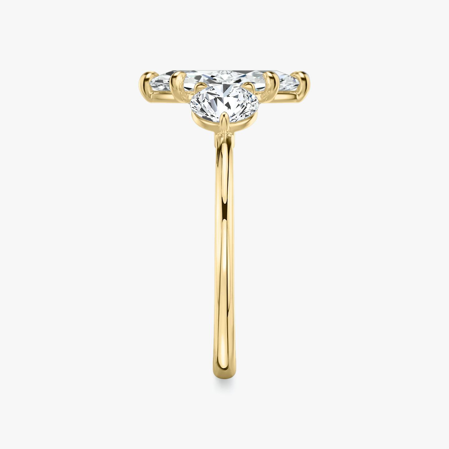 The Three Stone | Pavé Marquise | 18k | 18k Yellow Gold | Band: Plain | Side stone carat: 1/2 | Side stone shape: Round Brilliant | Diamond orientation: vertical | Carat weight: See full inventory