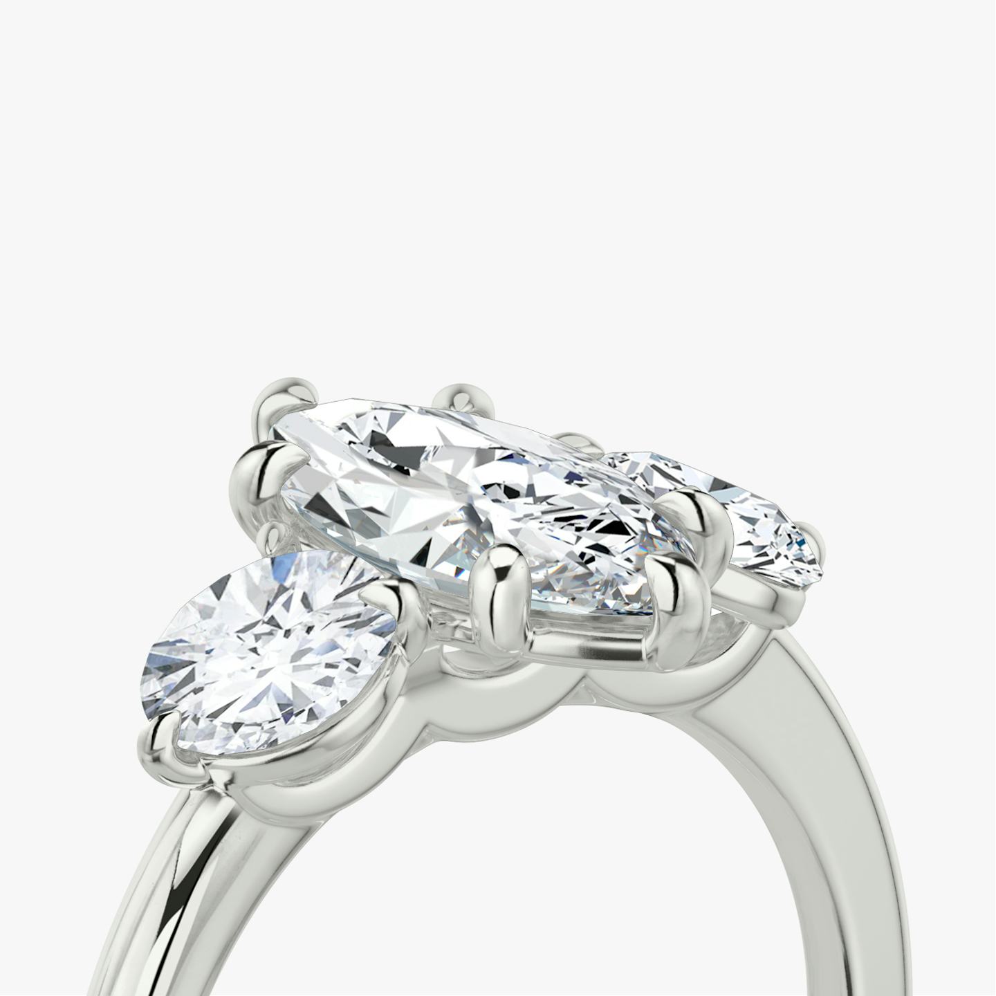 The Three Stone | Pavé Marquise | 18k | 18k White Gold | Band: Plain | Side stone carat: 1/2 | Side stone shape: Round Brilliant | Diamond orientation: vertical | Carat weight: See full inventory