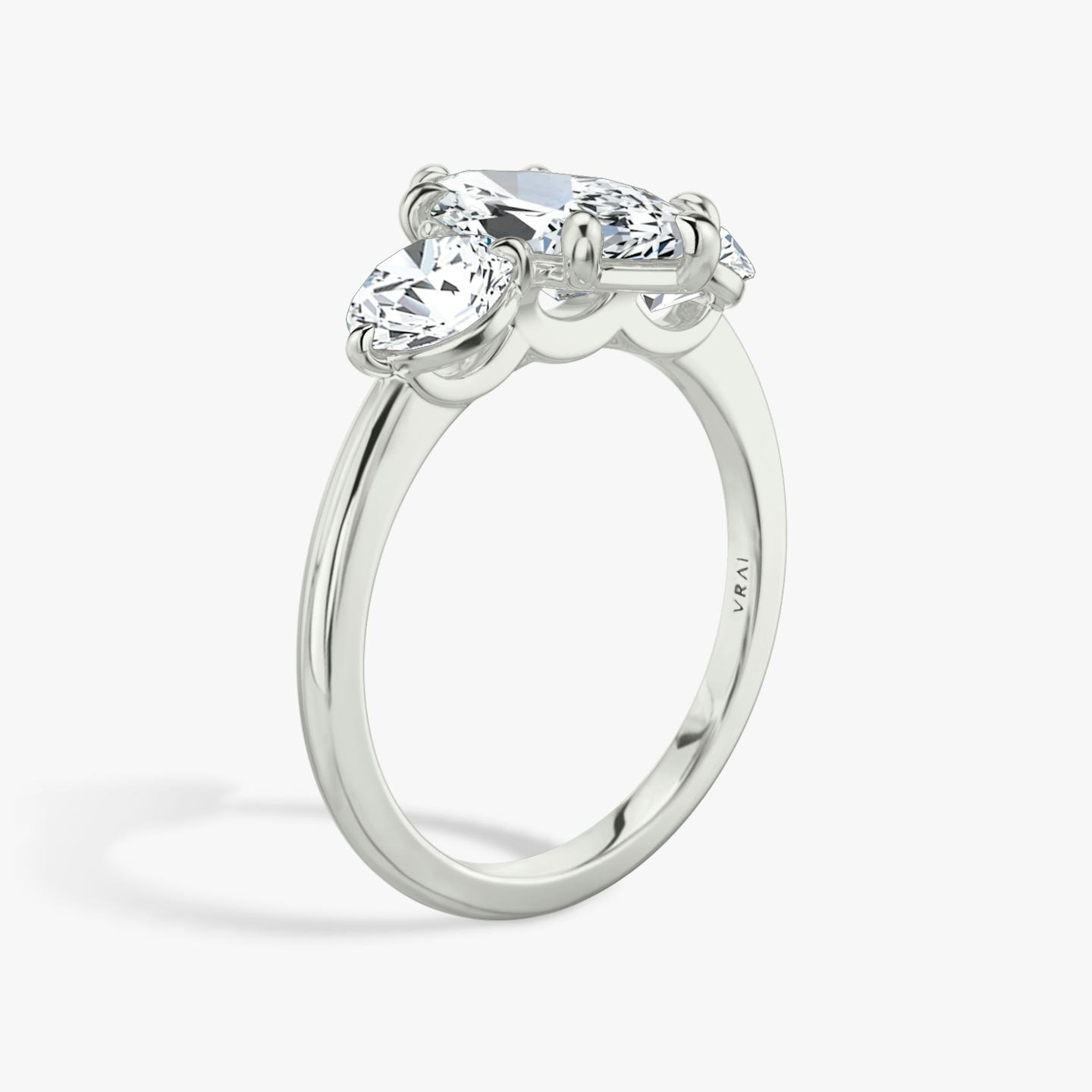 The Three Stone | Pavé Marquise | 18k | 18k White Gold | Band: Plain | Side stone carat: 1/2 | Side stone shape: Round Brilliant | Diamond orientation: vertical | Carat weight: See full inventory