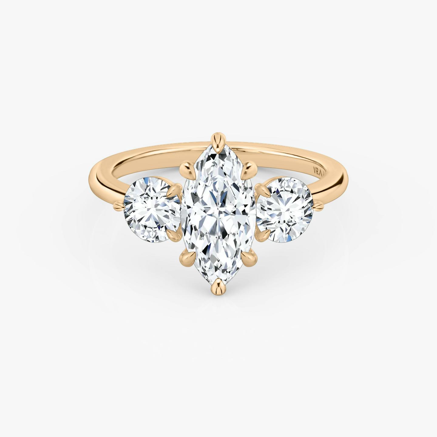 The Three Stone | Pavé Marquise | 14k | 14k Rose Gold | Band: Plain | Side stone carat: 1/2 | Side stone shape: Round Brilliant | Diamond orientation: vertical | Carat weight: See full inventory