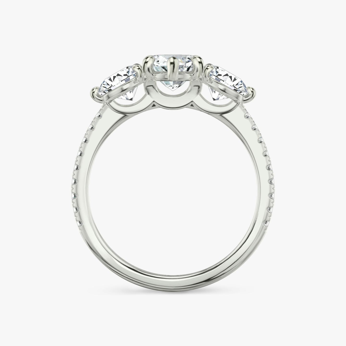 The Three Stone | Pavé Marquise | Platinum | Band: Pavé | Side stone carat: 1/2 | Side stone shape: Round Brilliant | Diamond orientation: vertical | Carat weight: See full inventory