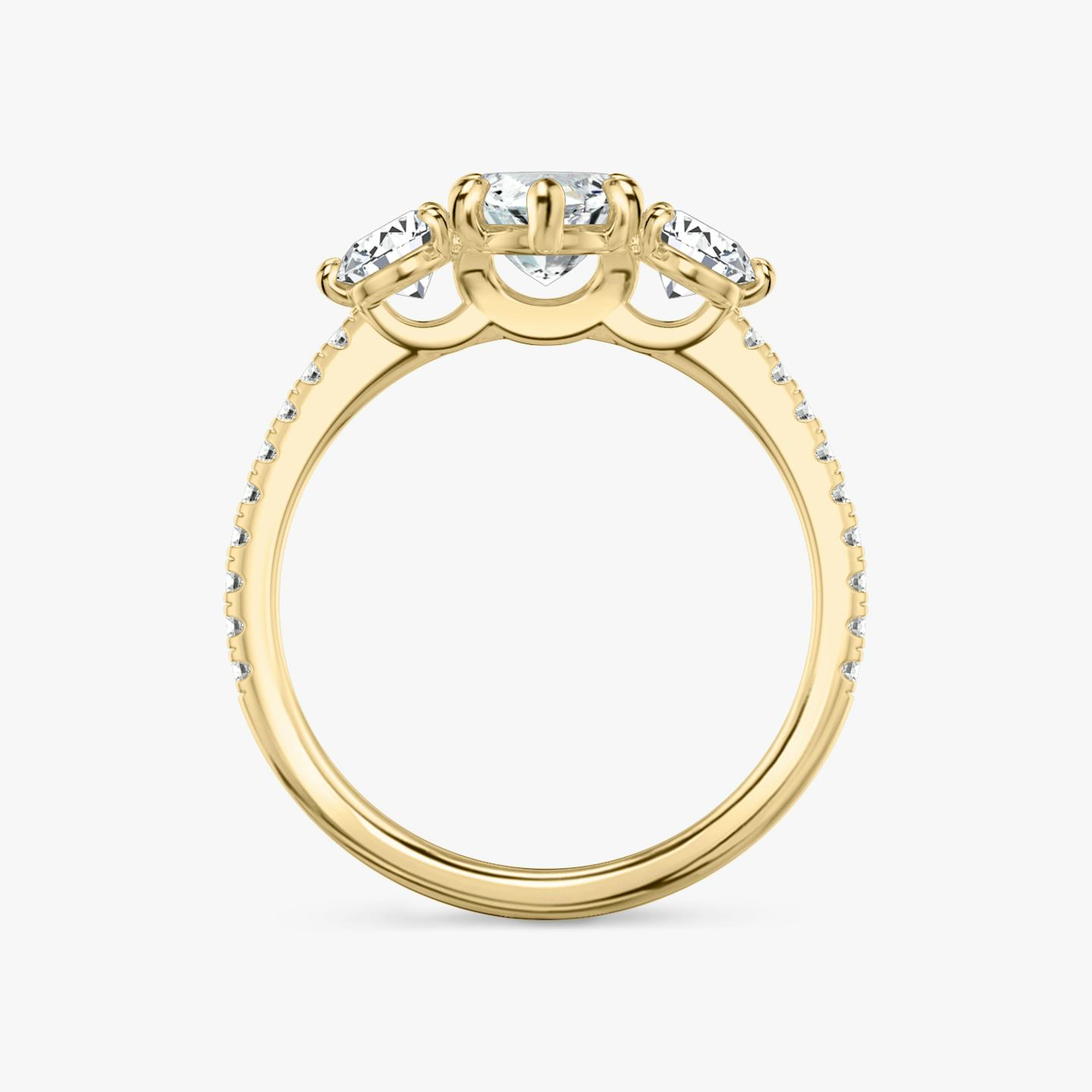 The Three Stone | Pavé Marquise | 18k | 18k Yellow Gold | Band: Pavé | Side stone carat: 1/4 | Side stone shape: Round Brilliant | Diamond orientation: vertical | Carat weight: See full inventory
