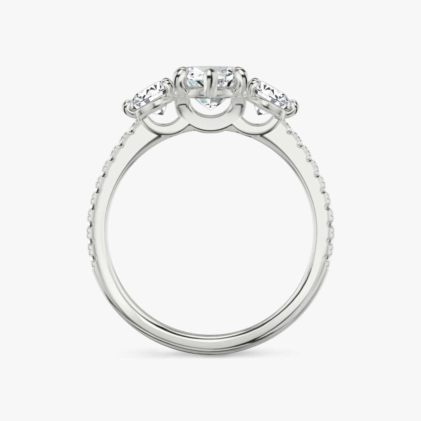 The Three Stone | Pavé Marquise | 18k | 18k White Gold | Band: Pavé | Side stone carat: 1/4 | Side stone shape: Round Brilliant | Diamond orientation: vertical | Carat weight: See full inventory